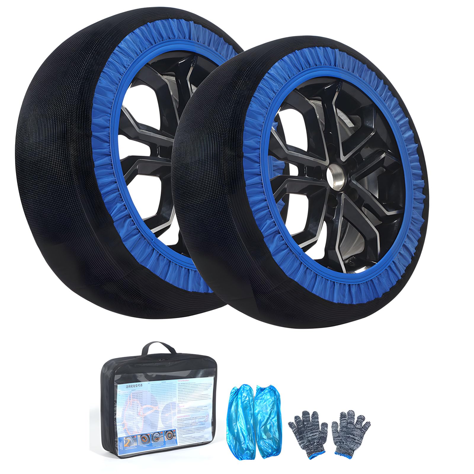 Lot de 2 paires de chaussettes à neige antidérapantes pour pneus - Chaînes à neige textiles garantissant la stabilité en hiver