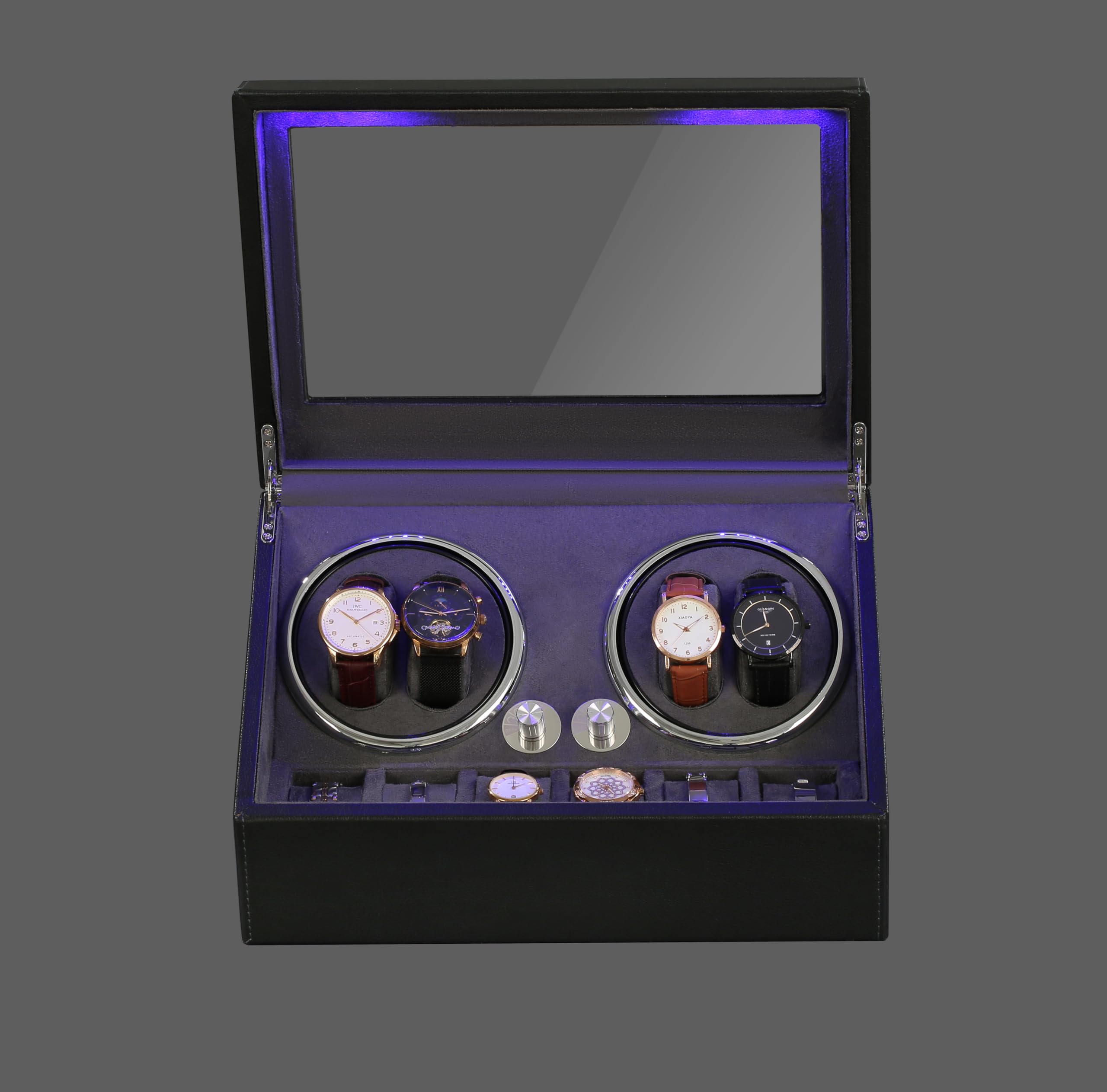 Olvy Caja giratoria para 4 relojes, motor Mabuchi extremadamente silencioso, cojín flexible para relojes