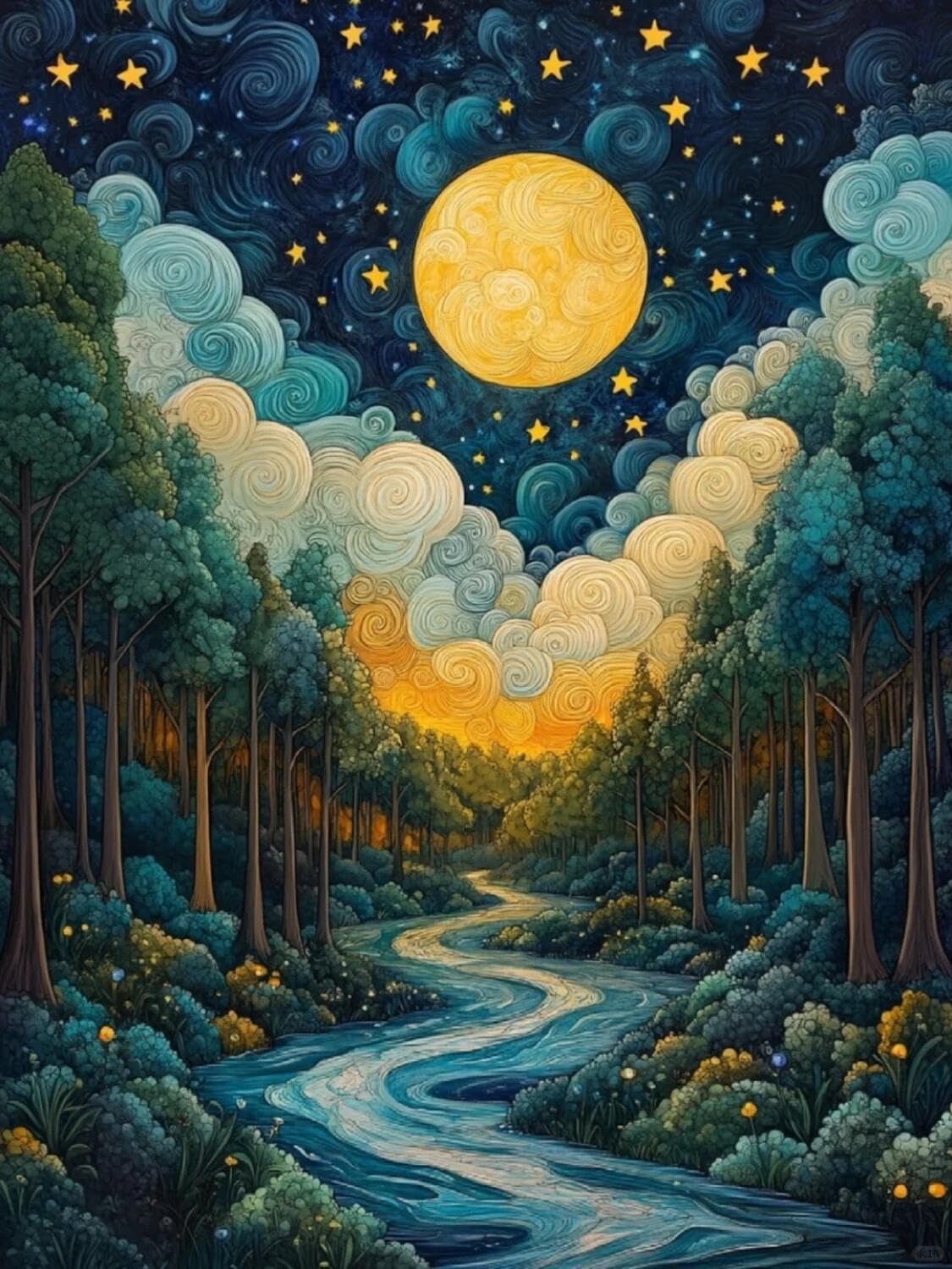 Rqwybcaxn Stamped Beaded Cross Stitch Kits Forest and Starry Sky 40x50cm