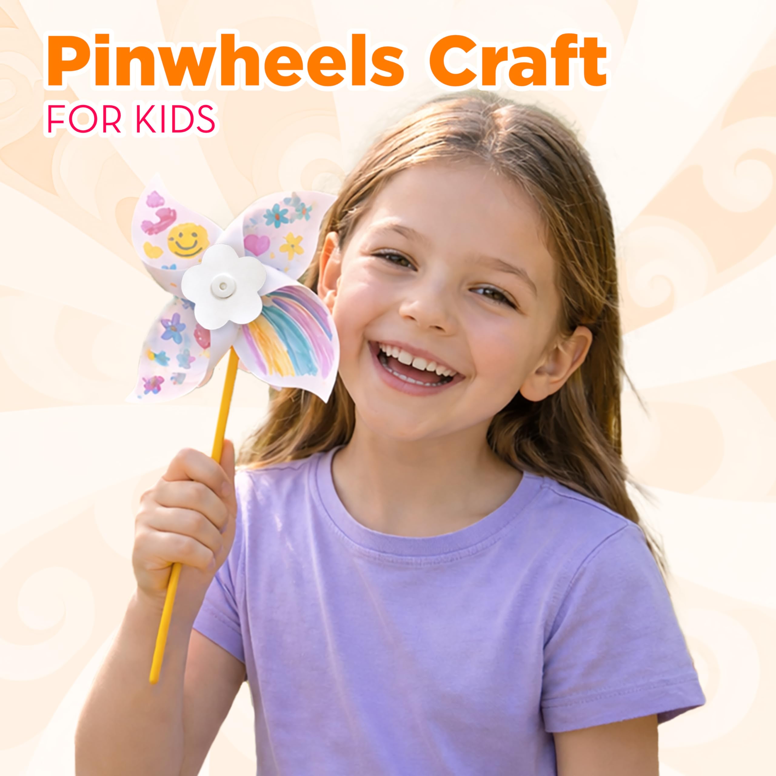 4E's Novelty 24 Pack DIY Pinwheels Craft for Kids, Bulk Summer Pinwheel Craft Kit, Color Your Own Paper Windmill for Pinwheels for Kids Bulk July 4 Craft for Kids Art Games