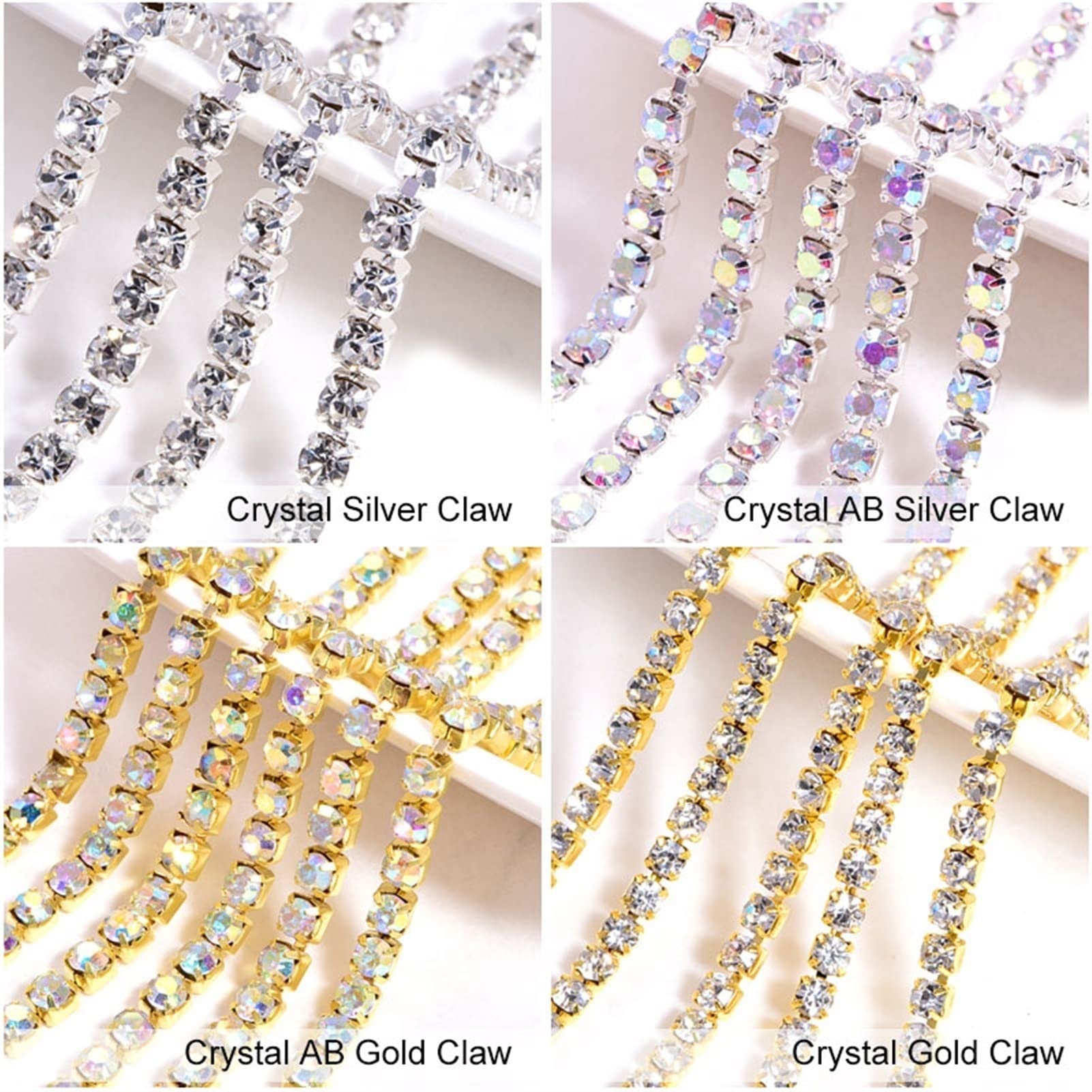 ACiyD Strassband 10 Yards SS6-SS18 Close Mat Glitter Strasskette Aufnähbare Strass Cup Kette Bekleidungszubehör Trim Cup Chain Strasskette zum Basteln (Color : C, Size : SS6 2mm 10yards