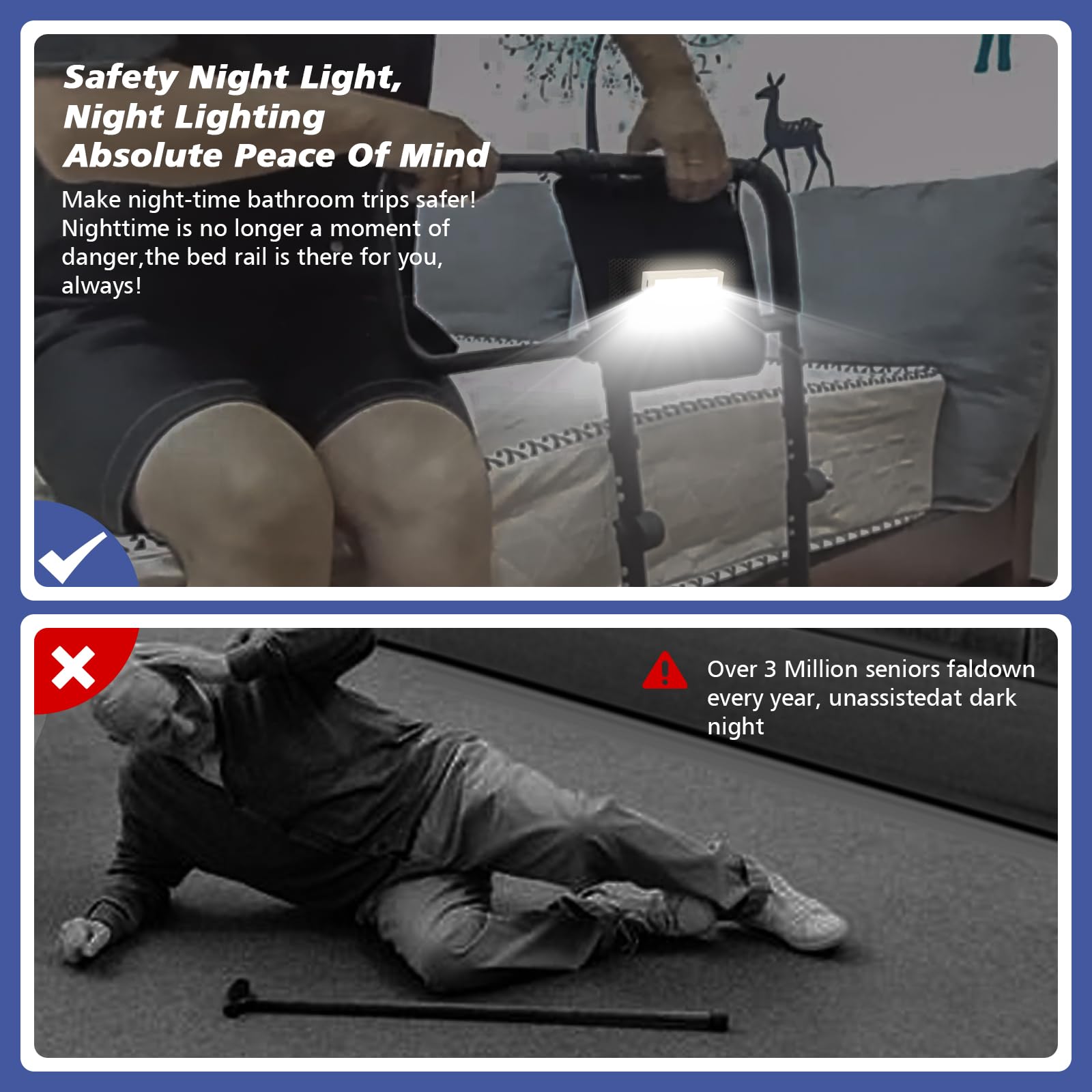 JAOGAUS Letto di supporto con gamba di prolunga, maniglia per letto in piedi, supporto per il letto, supporto per alzarsi, altezza regolabile in altezza, protezione laterale regolabile da 43 a 59 cm