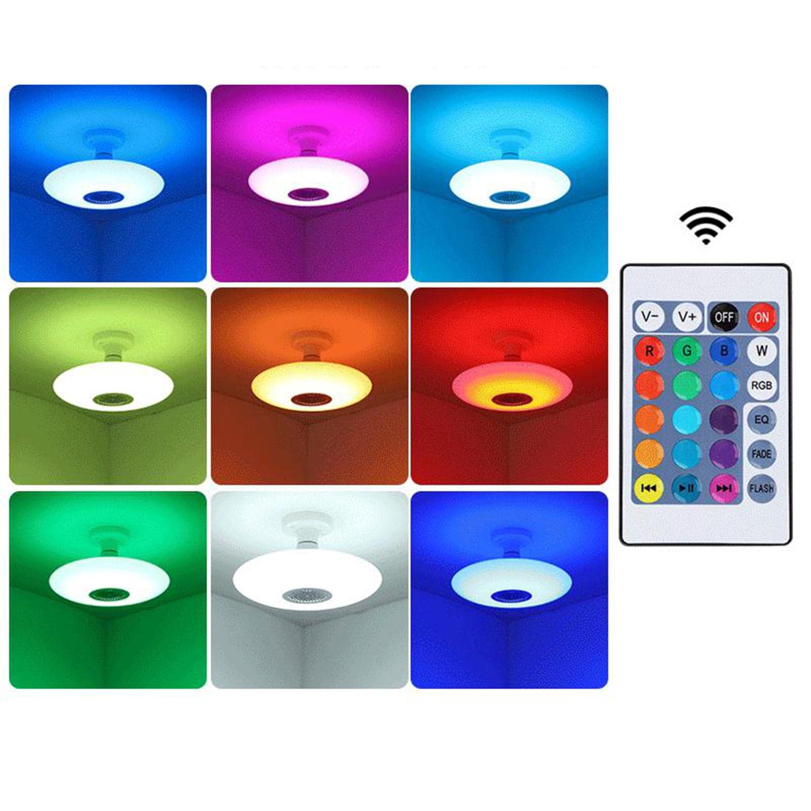 Ampoule Connectée LED Bluetooth Télécommande à Distance Variation de Couleurs Enceinte Multimédia Plastique Adaptée pour Cuisines Chambres Coffee-shop, L