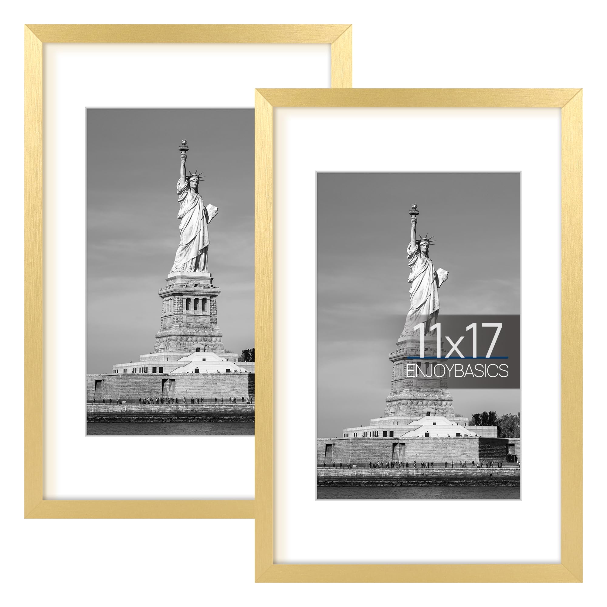ENJOYBASICS 11x17 Picture Frame, Display Poster 8x12 with Mat or 11 x 17 Without Mat, Wall Gallery Photo Frames, Gold, 2 Pack