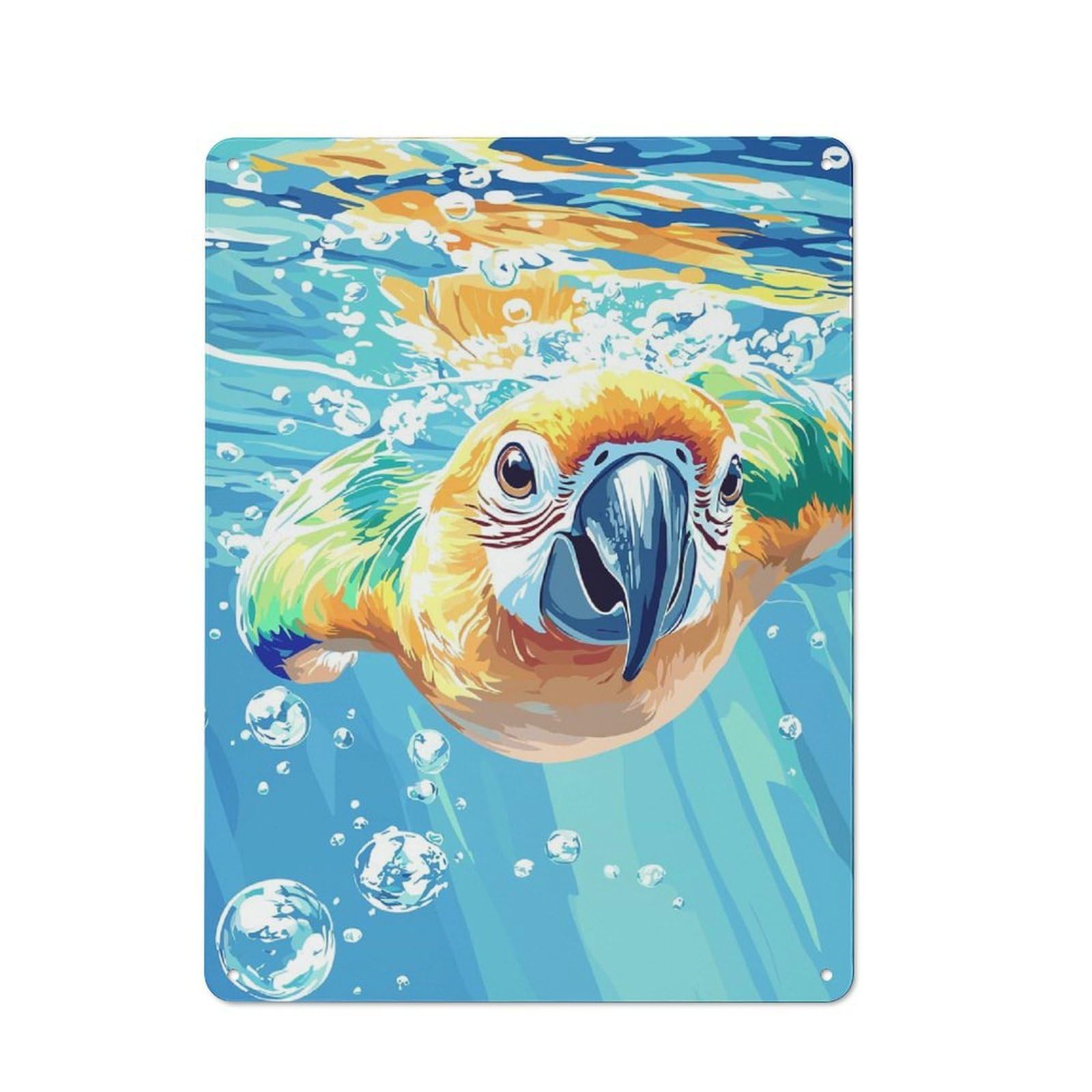 For Hobby Room Or Studio, Parrot Underwater Retro Metal Sign 40x30cm, A Decorative Gift for A Newly Furnished Hobby Room And Studio