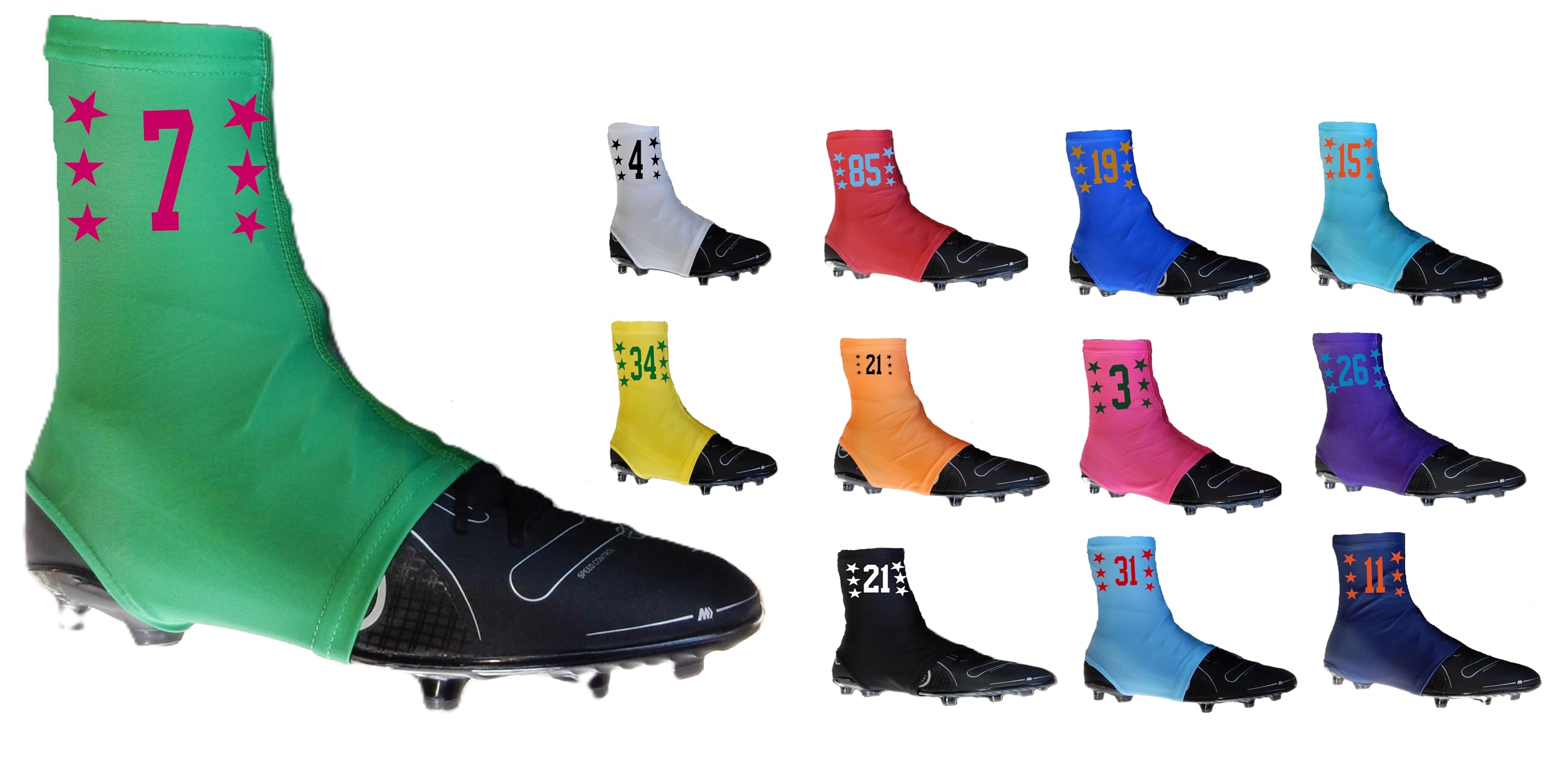 Ball Star Series Custom Sports Cleat Covers Spats - 12 Colors - Choose Your Numbers/Initials - Youth and Adult Sizes