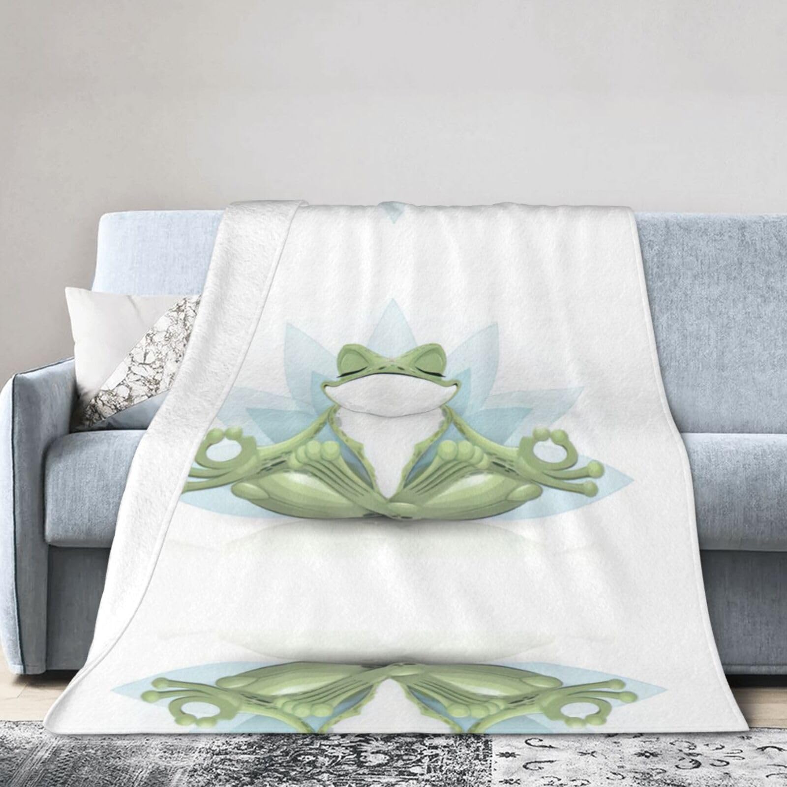 Uusnwaa Soft Cosy Fleece Warm Throw Funny Yoga Frog Print Blanket