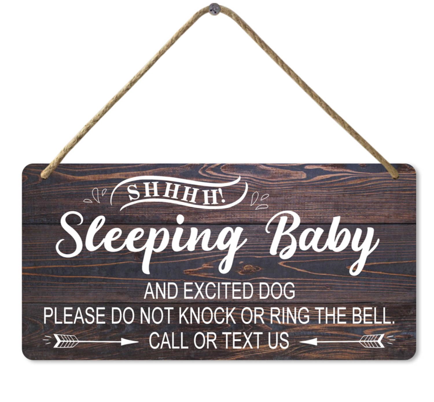 Sleeping Baby Sign Decor for Front Door Wooden Sign Plaque, 8x12 Inch, Funny Do Not Ring Doorbell Sign
