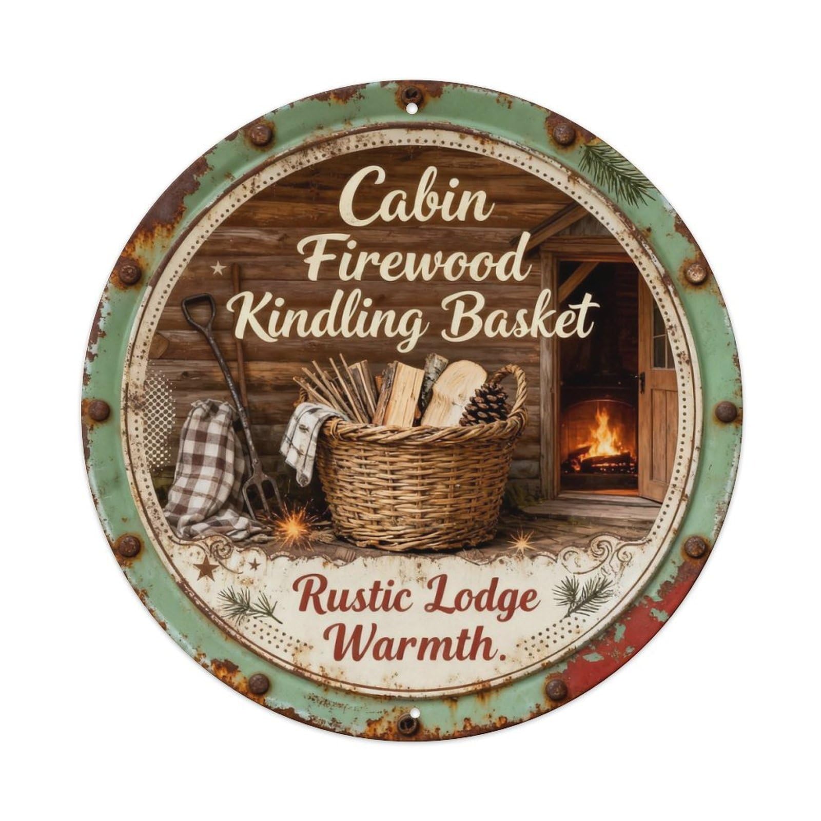 Firewood Kindling Basket Metal Tin Sign Plaque
