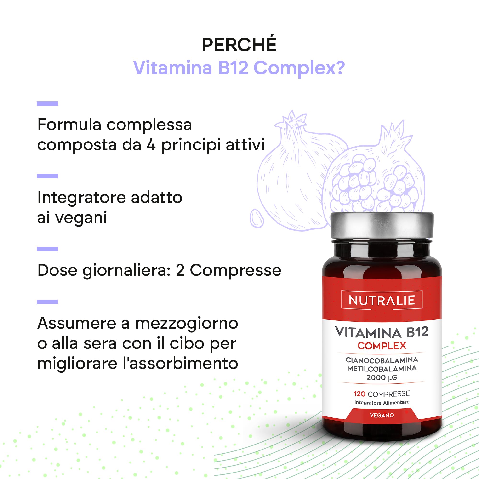 Vitamina B12 Vegana 2000mgc Metilcobalamina e Cianocobalamina - Stanchezza e Immunità - 120 Compresse Vegane Nutralie