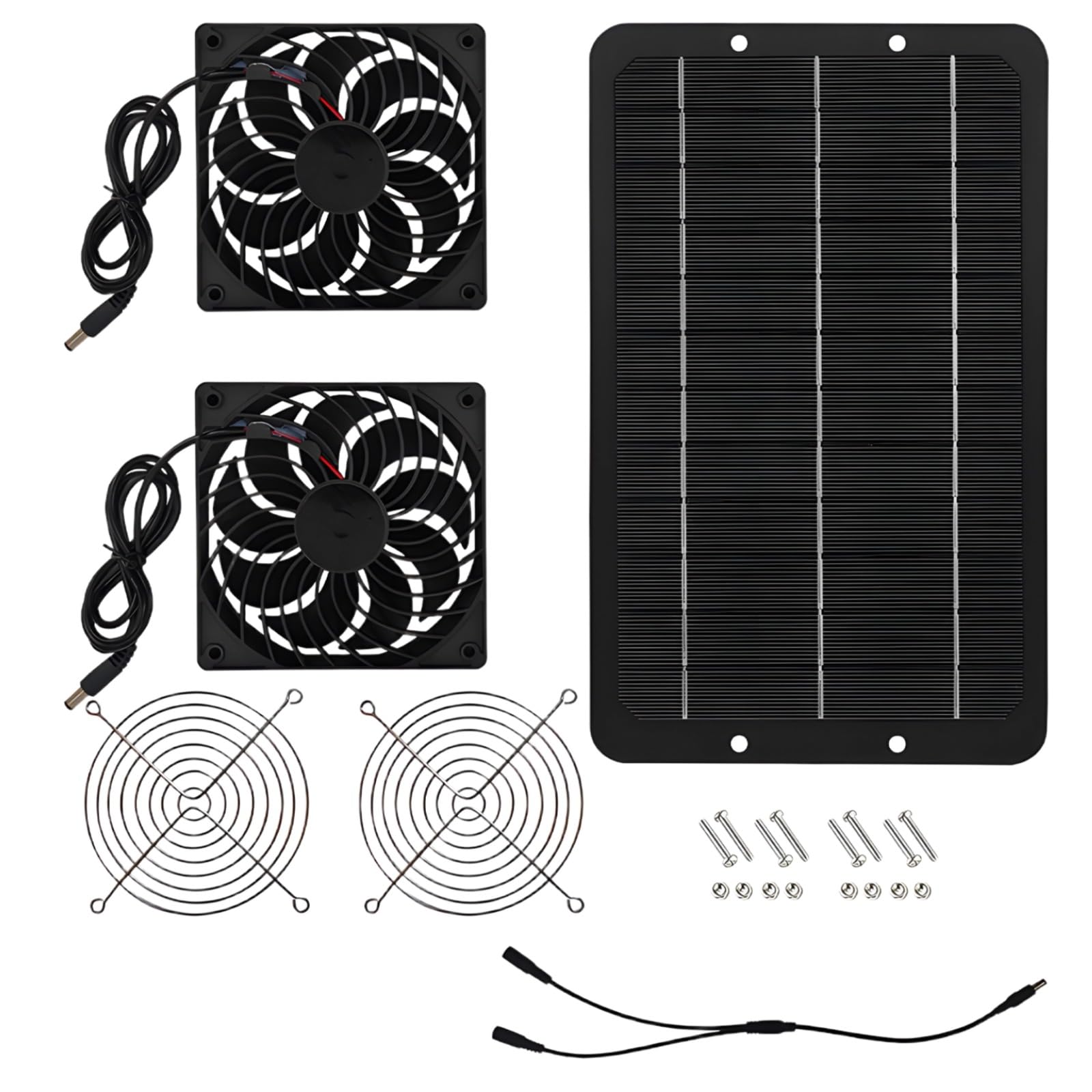 Wentylator zasilany energią słoneczną 12 W, 12 V, zestaw podwójnych wentylatorów z osłonami, elastyczny, monokrystaliczny silikonowy panel słoneczny, bez kosztów prądu, do kurnika, domku dla psów