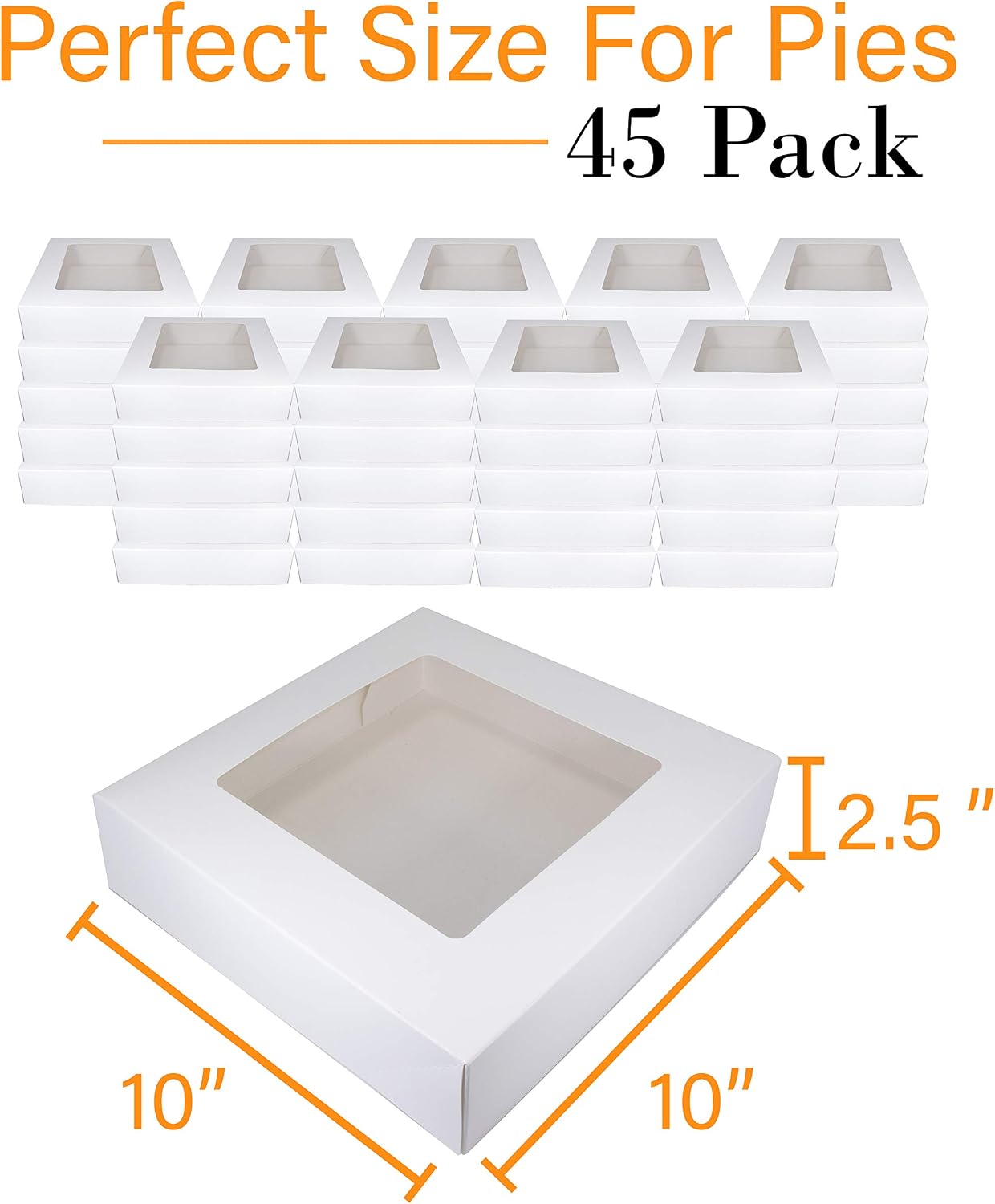 White Bakery Pie Boxes 45 Pk Professional Window Display Carrier For Baked Goods Cakes Cheesecakes Pies Brownies Cupcakes Desserts 10 Inches