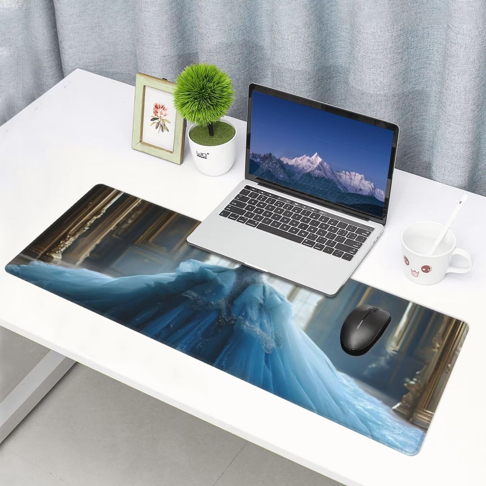 Tappetino Mouse, Tappetino Mouse Gaming Grande XXL 1500x800x3mm Tappetino Scrivania Mouse Pad, Base in Gomma Antiscivolo, Bordi Cuciti,Lavabile, Mousepad per Ufficio e Gaming (Abito da sposa blu) R428