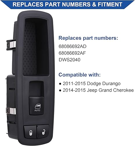 Miniatura 2 de Obaee Interruptor de elevalunas eléctrico para pasajeros 68086692AD compatible con Jeep Grand Cherokee 2014-2015, Dodge Durango 2011-2015, sustituye