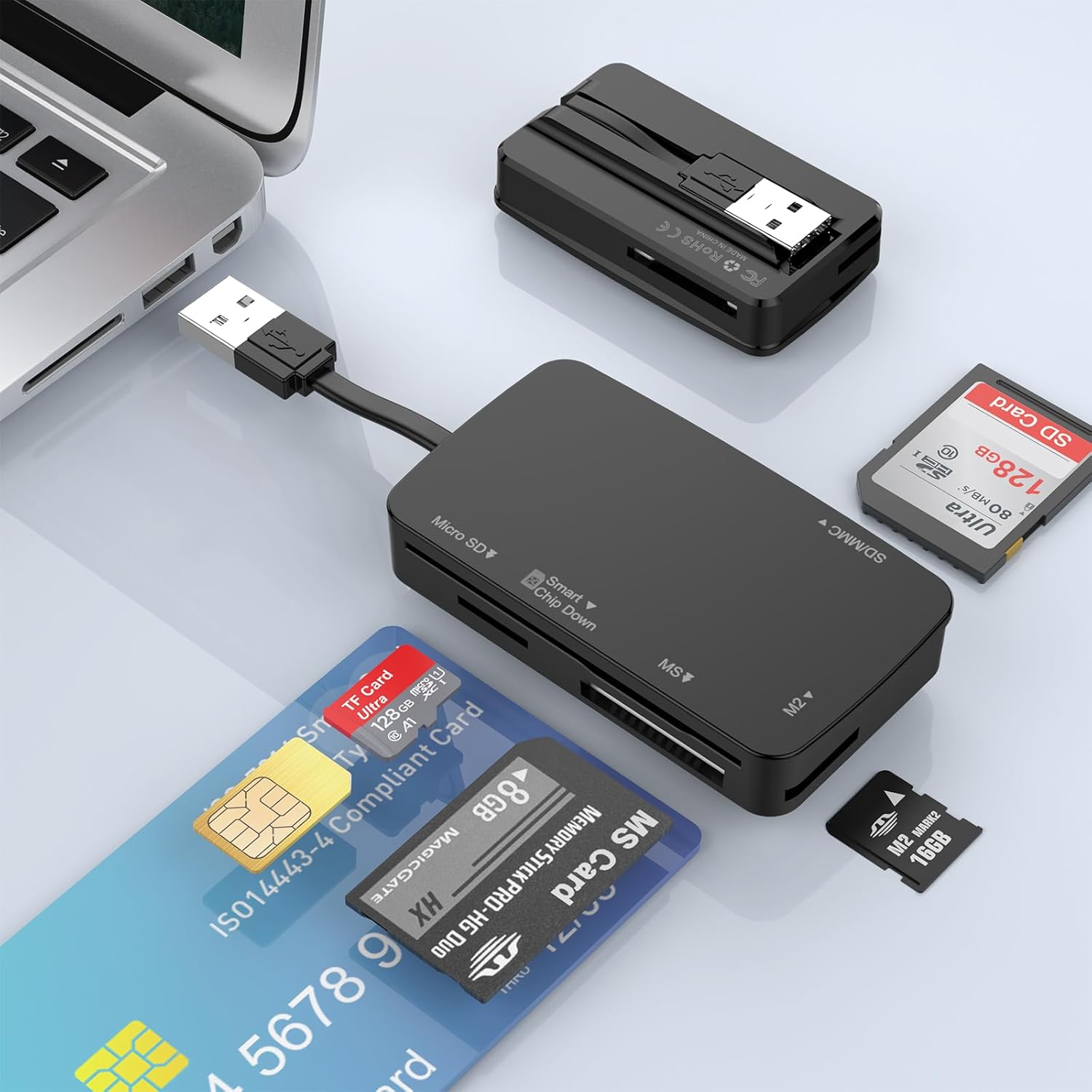 Rocketek 6 in 1 Memory Card Reader, USB Smart Card Reader with SDHC ...