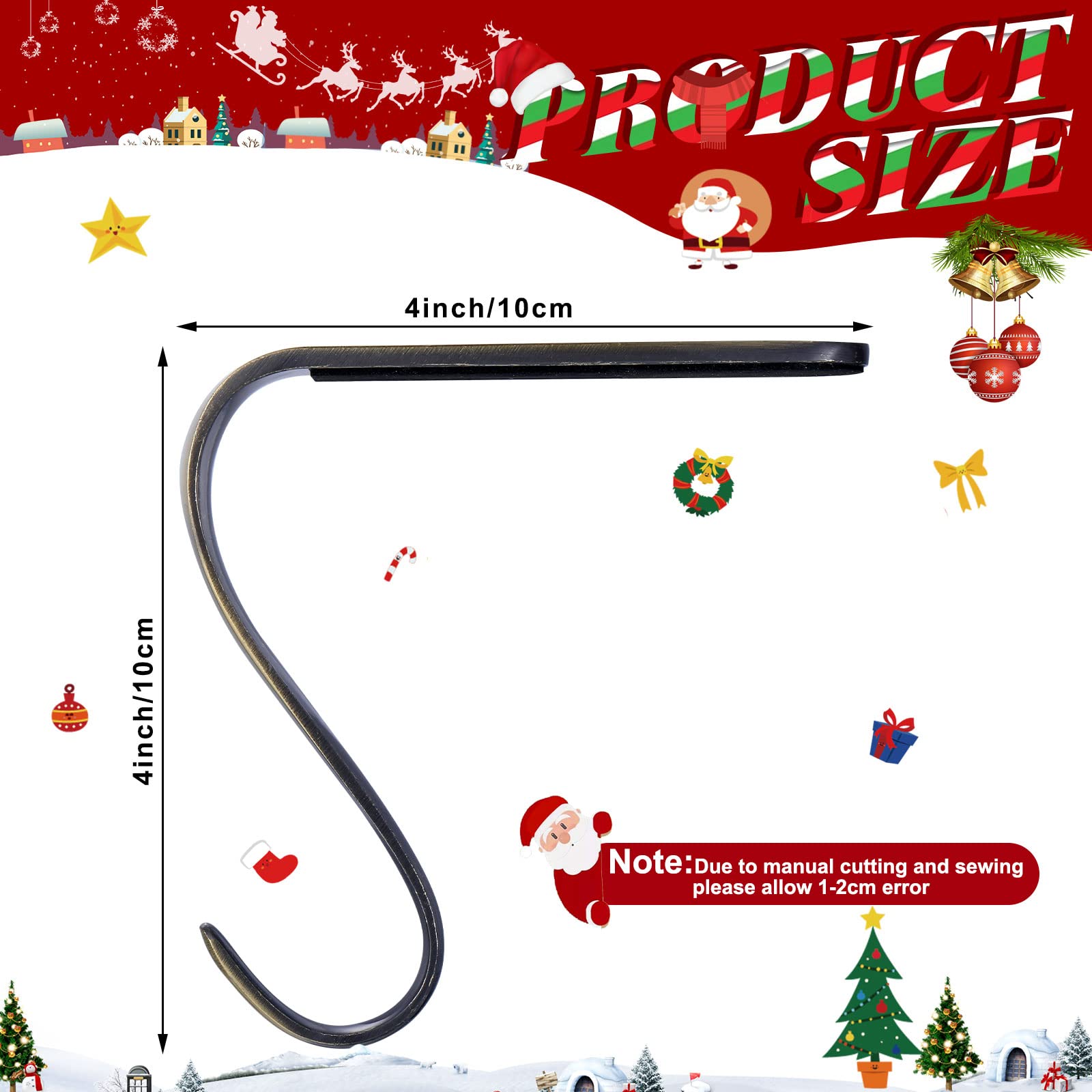 Ripeng 8 Pieces Christmas Stocking Holder Hooks Fireplace Mantel Hangers Metal Christmas Stocking Clips for Christmas Party Decorations (Antique Brass)