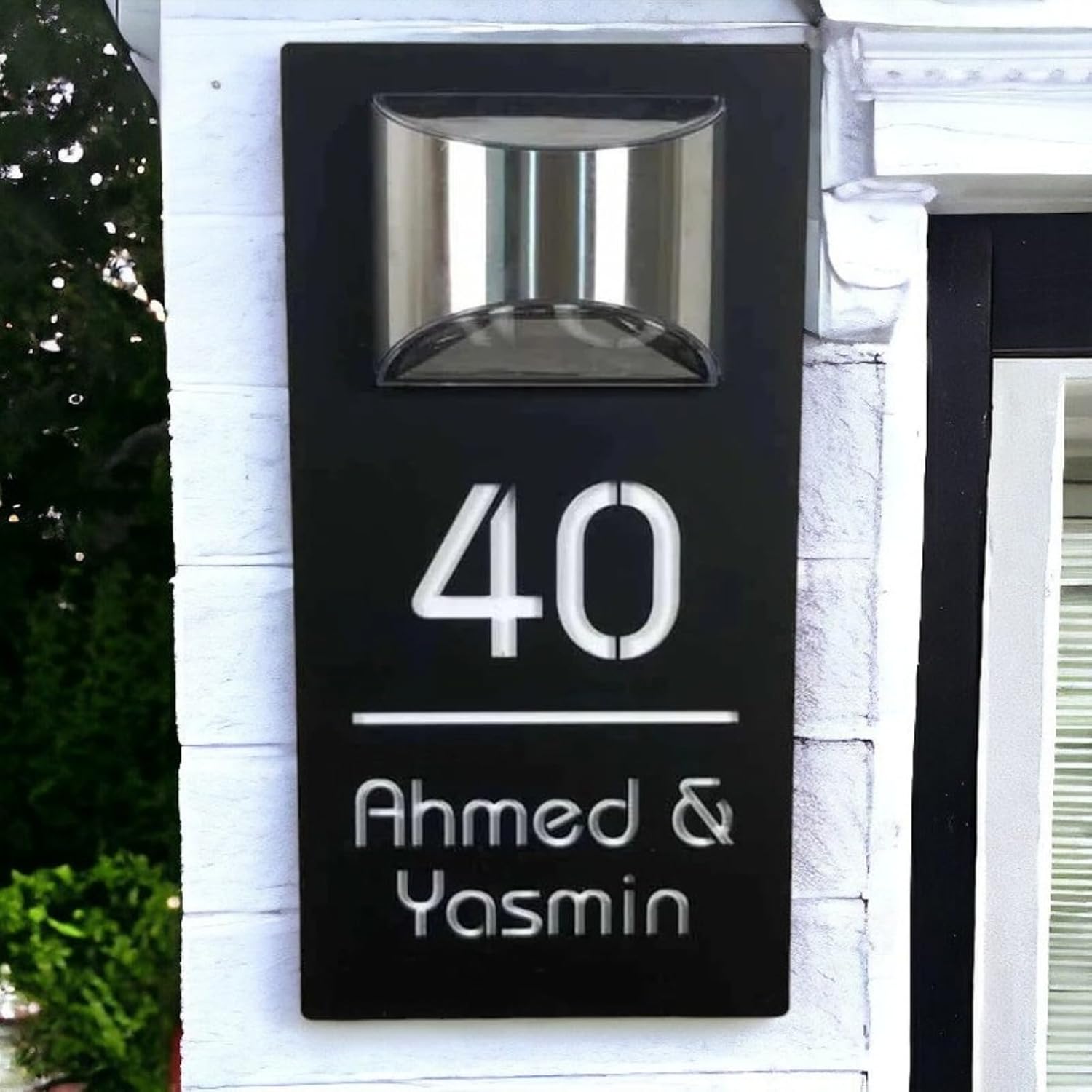 XEL Personalized Solar Modern Door Plaque,Address Plaque Lighted with Led,House Numbers Plaque,Custom Solar Light Up House Numbers Sign with Street Name,Garden Yard Home for Outside (Black gold)