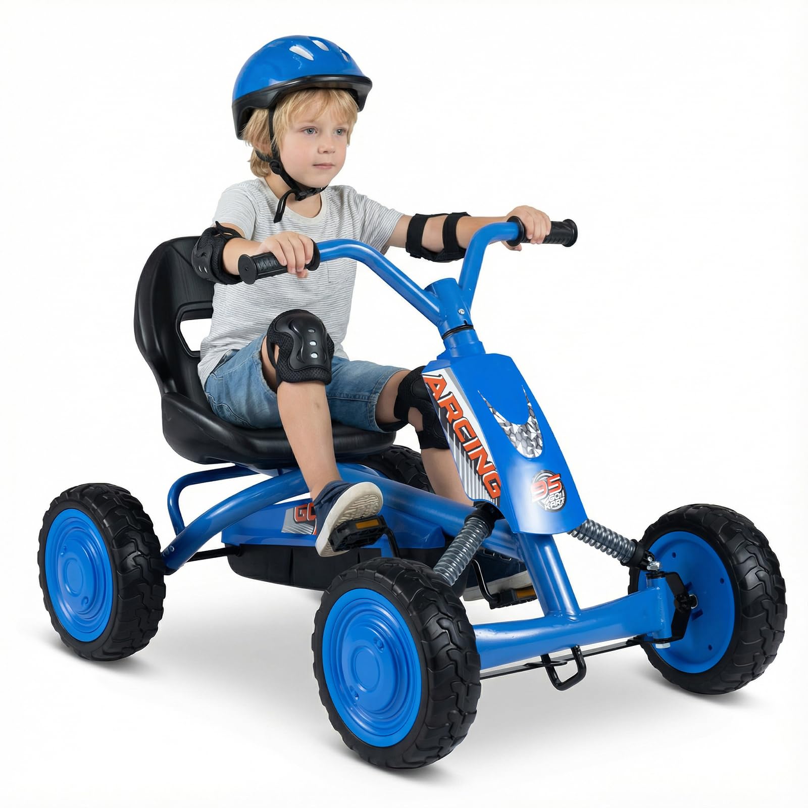 COSTWAY Kids Pedal Go Kart, Ride On Racer with 2-Position Seat (Blue) — image 1
