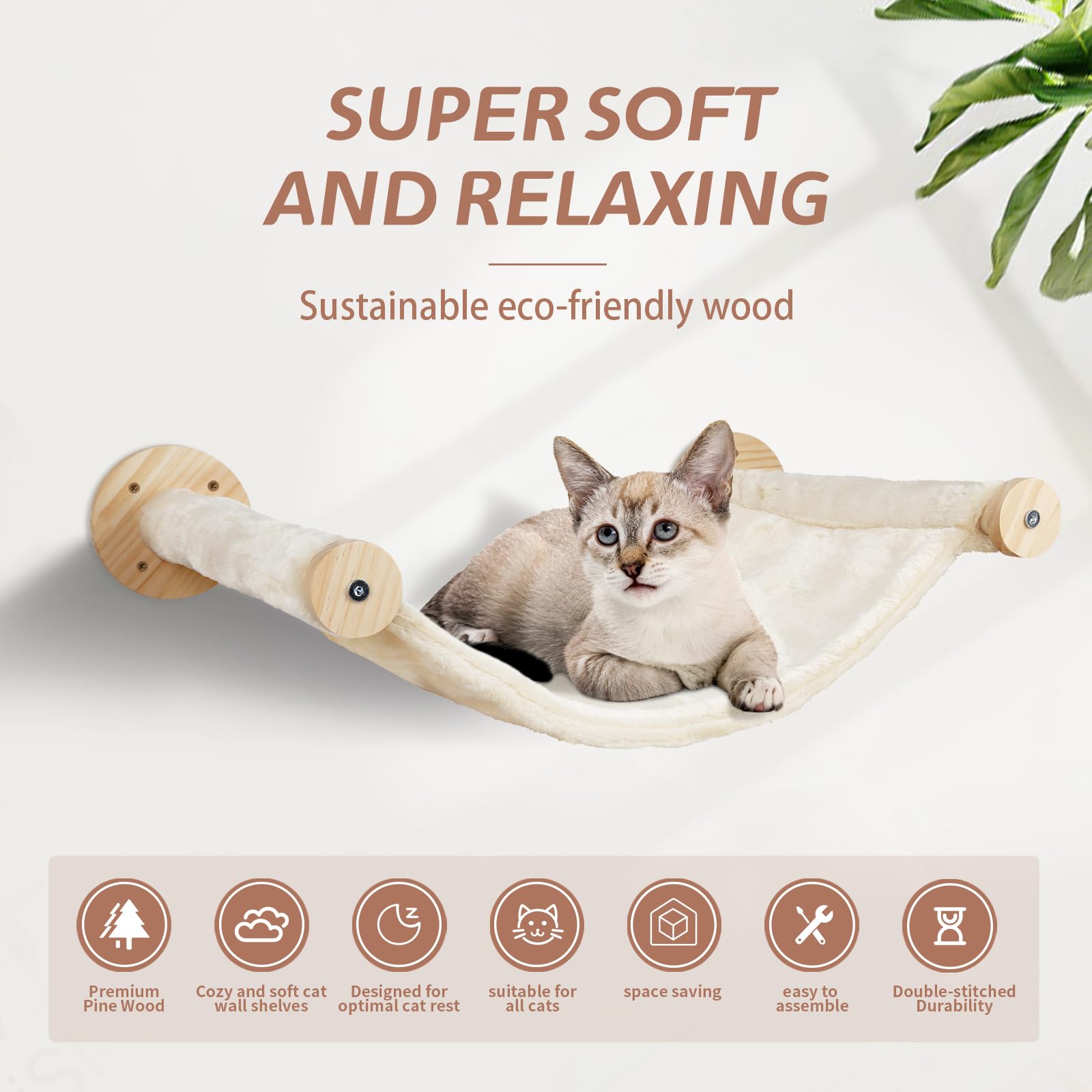 Katzen kletterwand Set mit Katzenbaum Hängematte,Katzentreppe Wand, Massivholz Katzenwandmöbel Set 5-Teiliges Katzen Wandelemente für Katze Catwalk