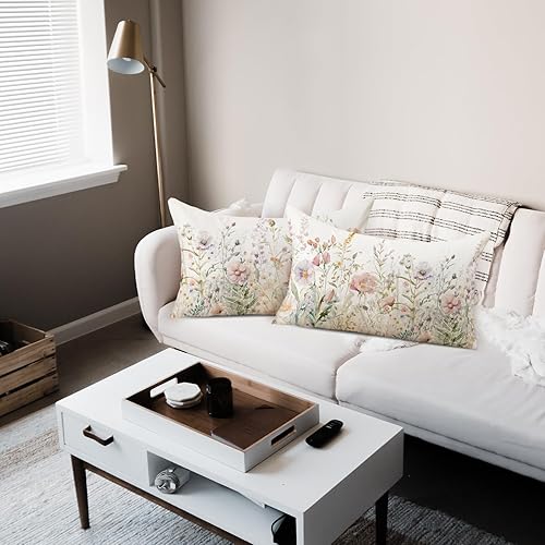 Miniatura 4 de TAJWE Juego de 2 fundas de almohada florales de primavera de 12 x 20 pulgadas, fundas lumbares de flores moradas de verano para sofá, decoración del