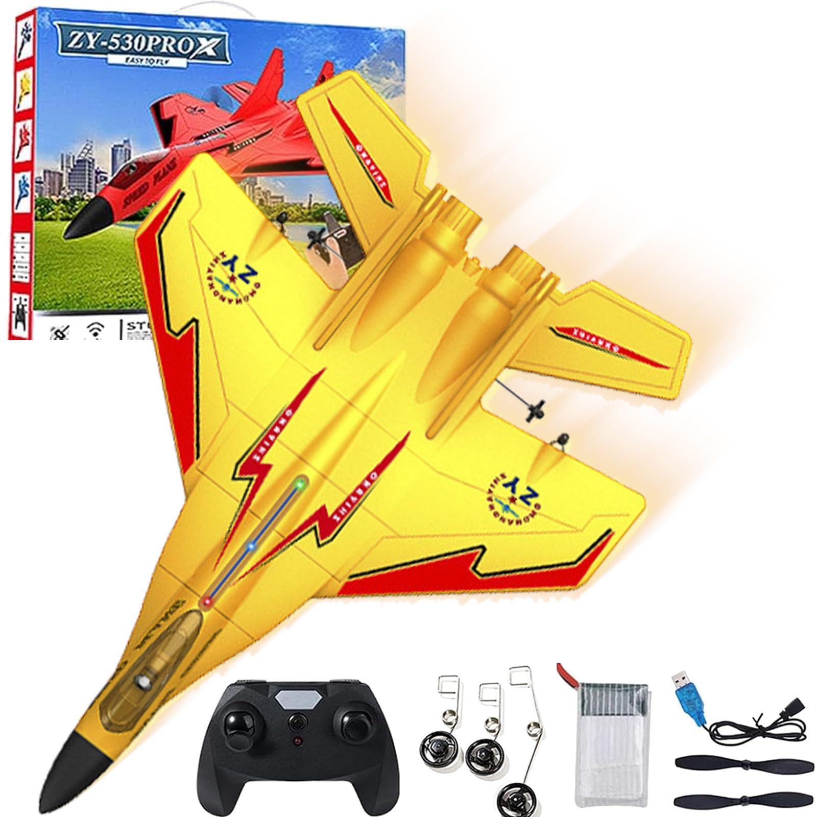 NNBWLMAEE Zy 530 Pro Rc Plane, 2.4ghz Rc Remote Control Fighter Plane Model, Rc Helicopter with Lights, Electric Light 360°Flip Remote Control Aircraft, for Aldult & Beginners (530-Red)