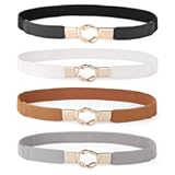 Women Skinny Belt for Dresses Retro Stretch Waist Belt with Gold Buckle Set of 4