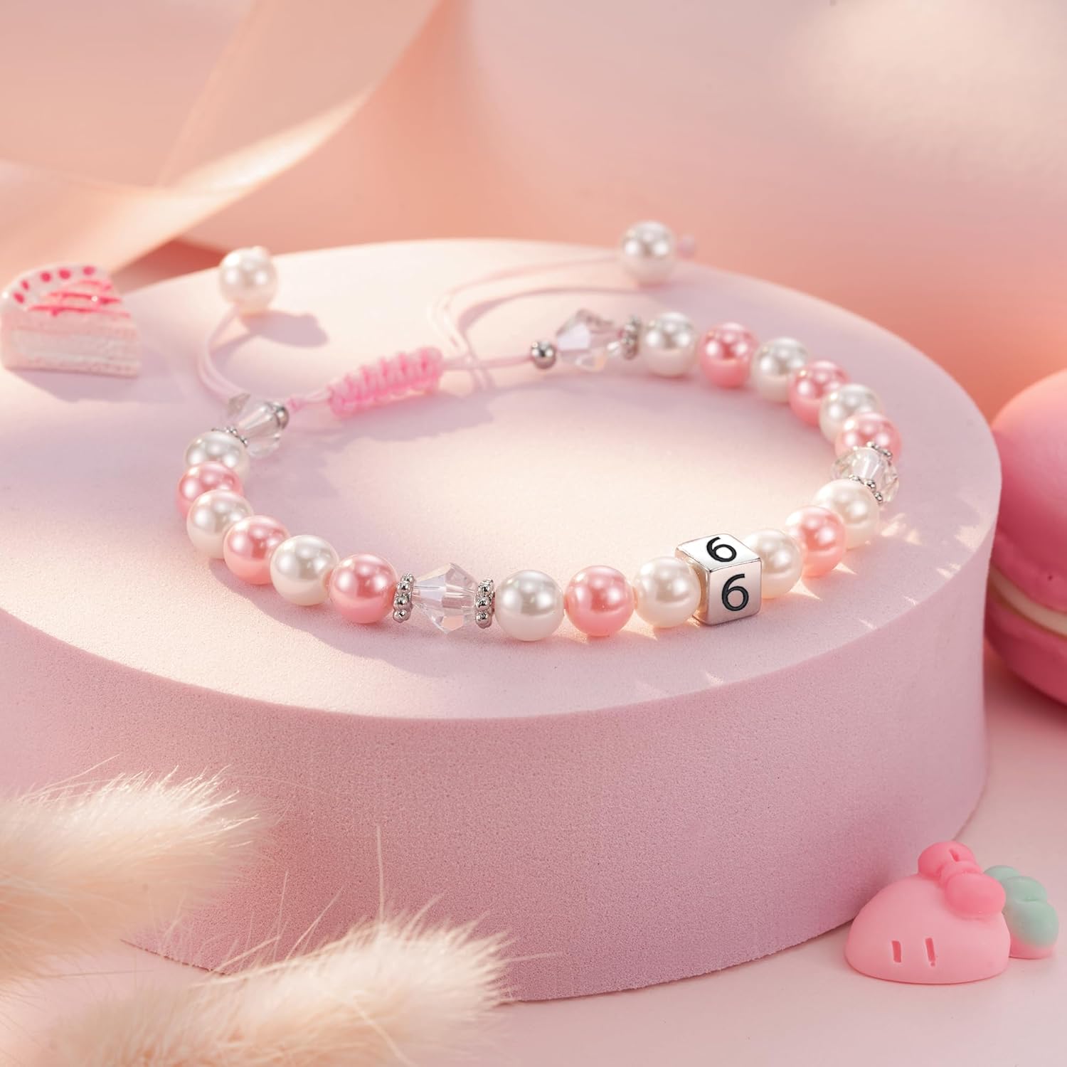 HGDEER 1-8 Year Old Birthday Gifts for Girl, Adjustable Pink White Pearl Bracelet for Daughter Niece Granddaughter Girls - Image 3