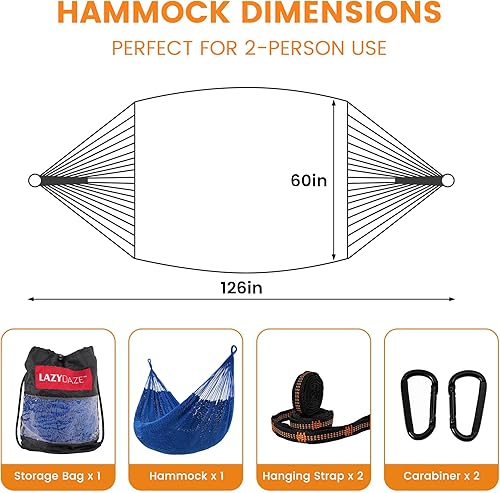 Miniatura 3 de Lazy Daze Hammocks Hamaca maya tejida a mano, hamaca doble de cuerda suave de 10.5 pies, hamaca portátil para exteriores con bolsa de transporte, 2