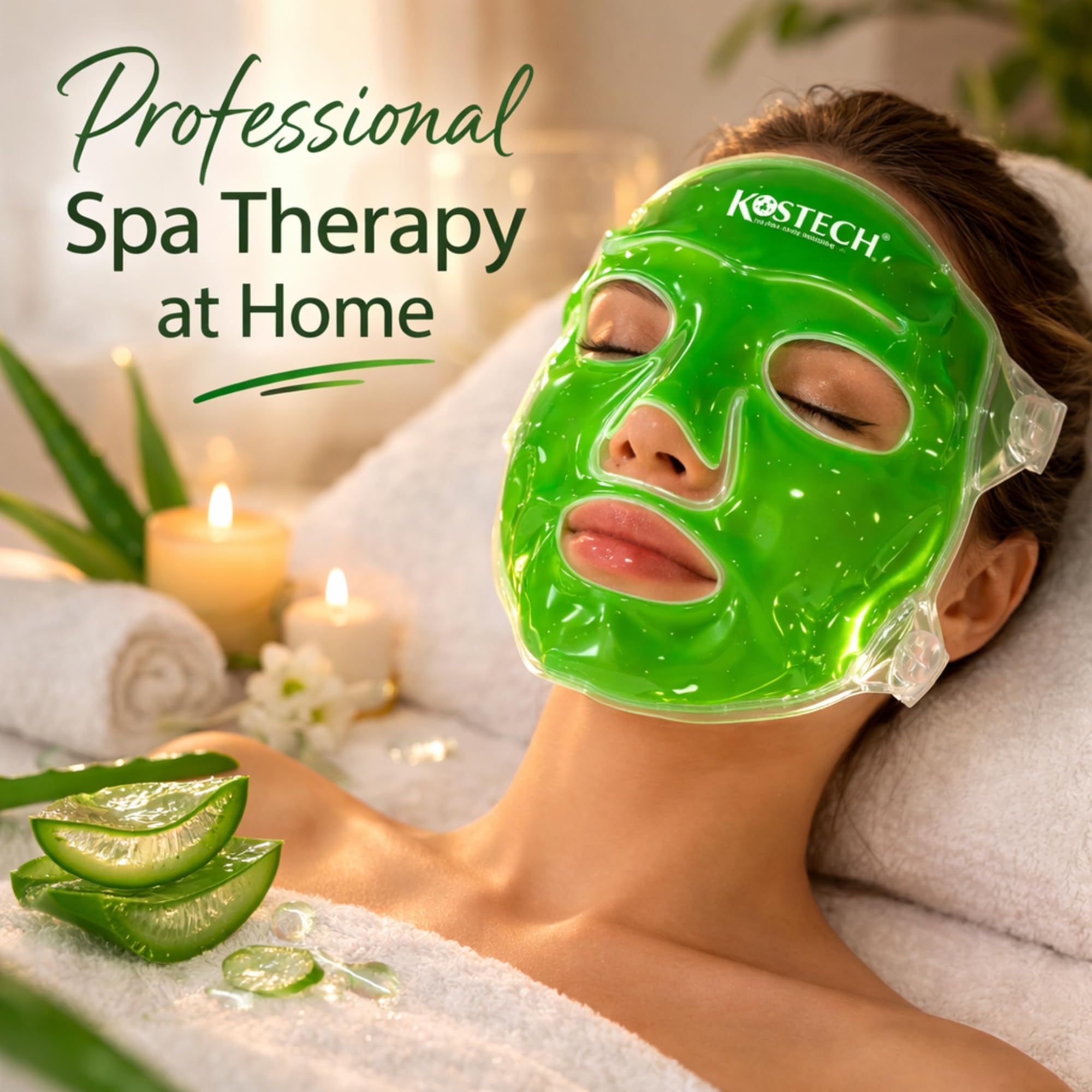 Kostech Aloe Vera Cooling Gel Face & Eye Mask | Reusable Hot & Cold Therapy for Dark Circles, Puffy Eyes & Skin Care | Reduces Swelling, Acne Redness & Headache | Adjustable Strap for Men & Women (Aloe Vera Coolling Face Mask, Pack of 1) — Amazon image 5