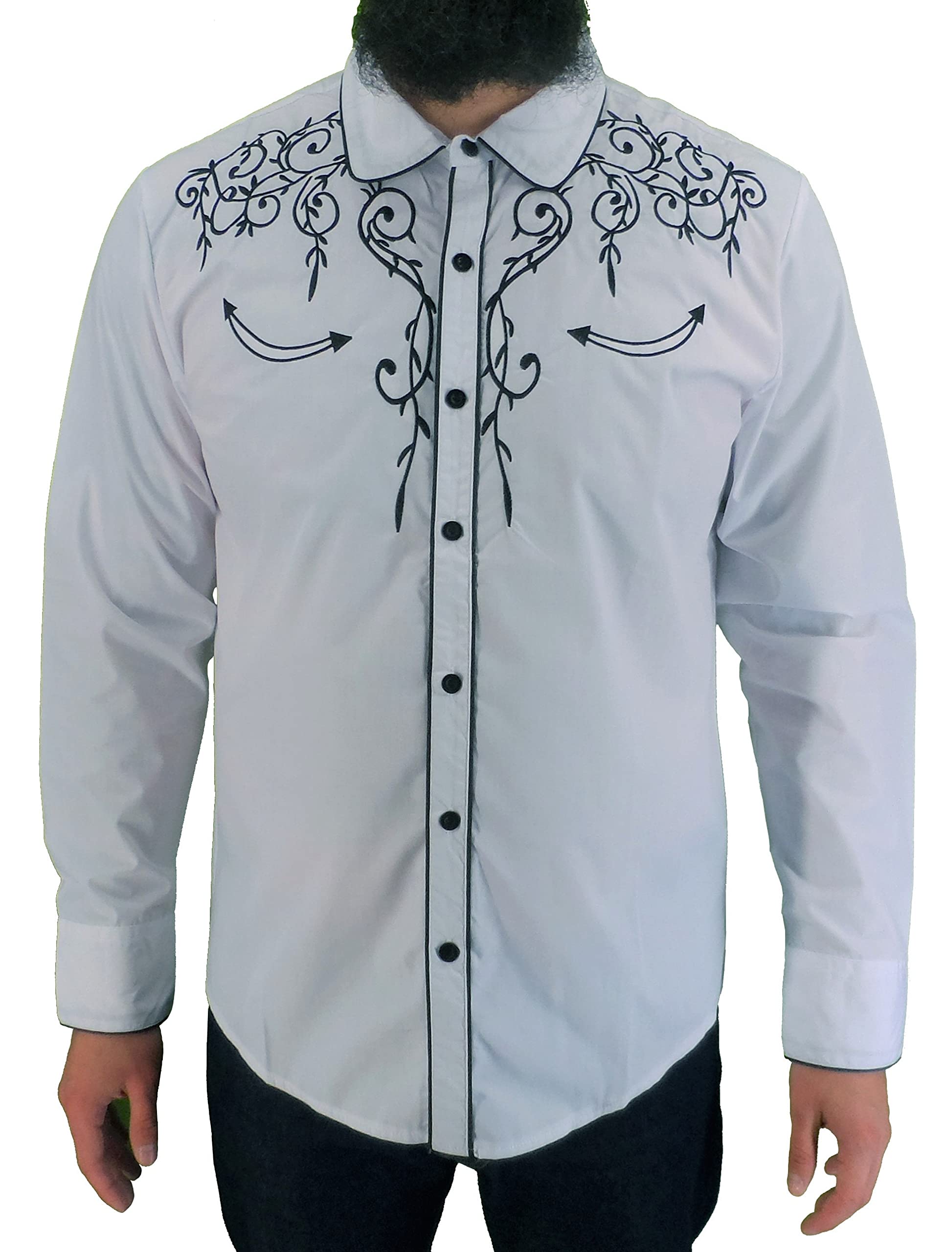 Mazeys Men's White Embroidered Cowboy Shirts (Medium, )