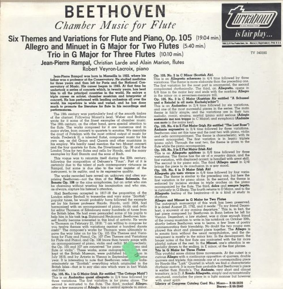 TV 34059S JEAN-PIERRE RAMPAL Beethoven Chamber Music for Flute LP