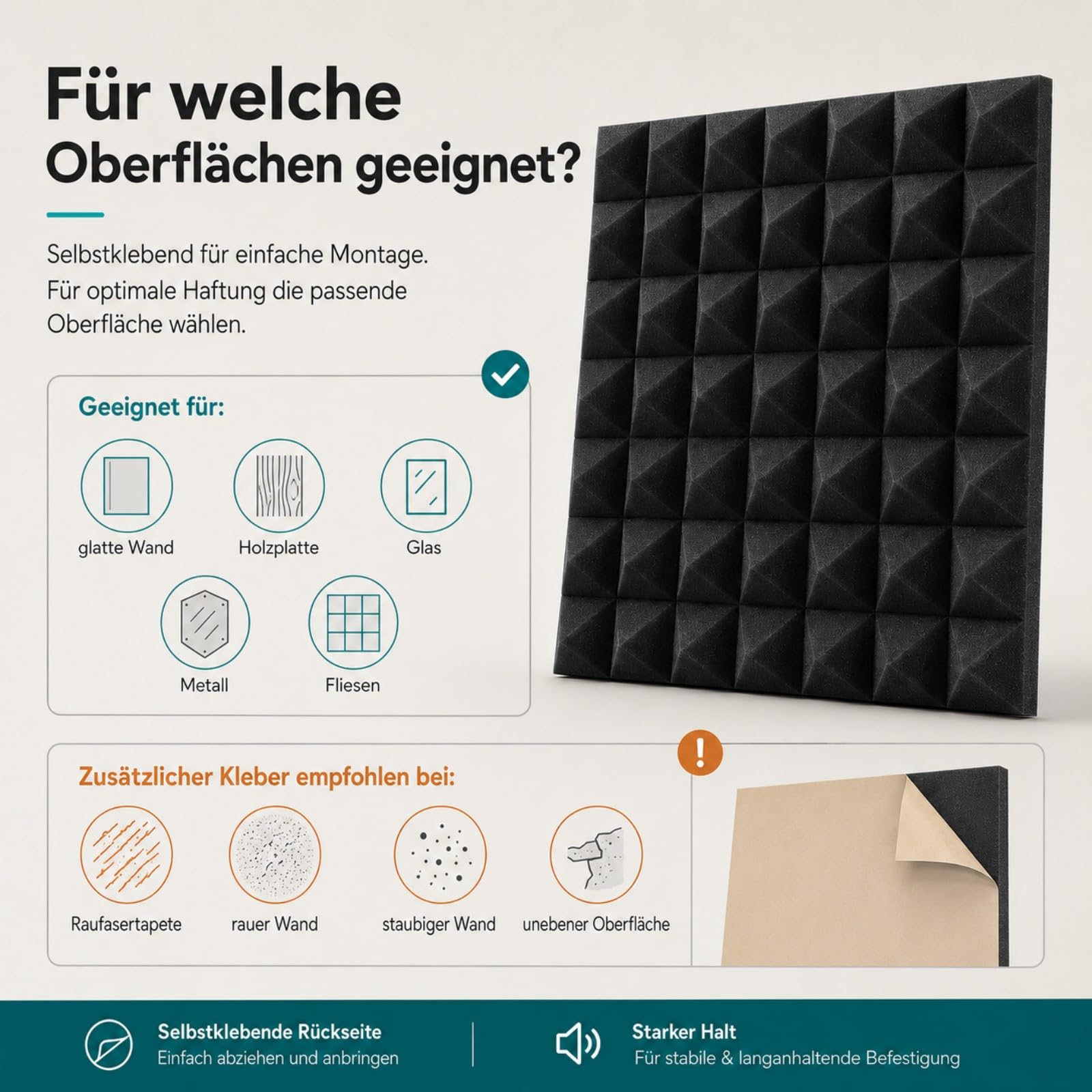 Fiqops 96 paneles acústicos autoadhesivos de espuma acústica 5 x 30 x 30 cm, aislamiento acústico de pared para reducir el eco, protección acústica para estudio de grabación, decoración de juegos,