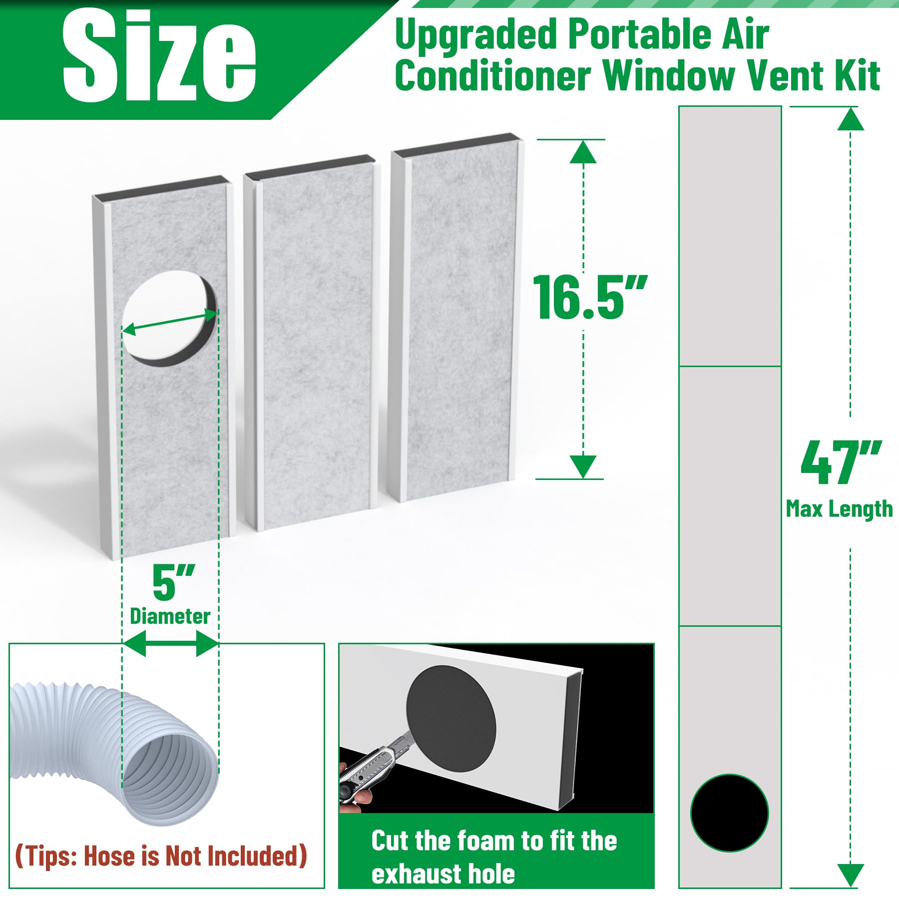 Forestchill Kit de ventilación portátil para ventana de aire acondicionado con paneles de espuma aislante, kit de sellado de ventilación de CA ajustable con protector de malla para manguera de escape