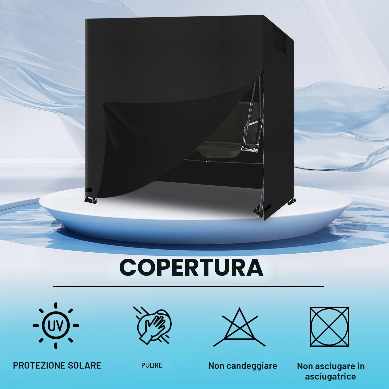 Telo Copri Altalena Esterno, tessuto Oxford 600D impermeabile Copertura Altalena 4 Posti, Telo Protettivo per Dondolo da Giardino anti-UV, Resistente allo strappo, con custodia (220*150*170cm)