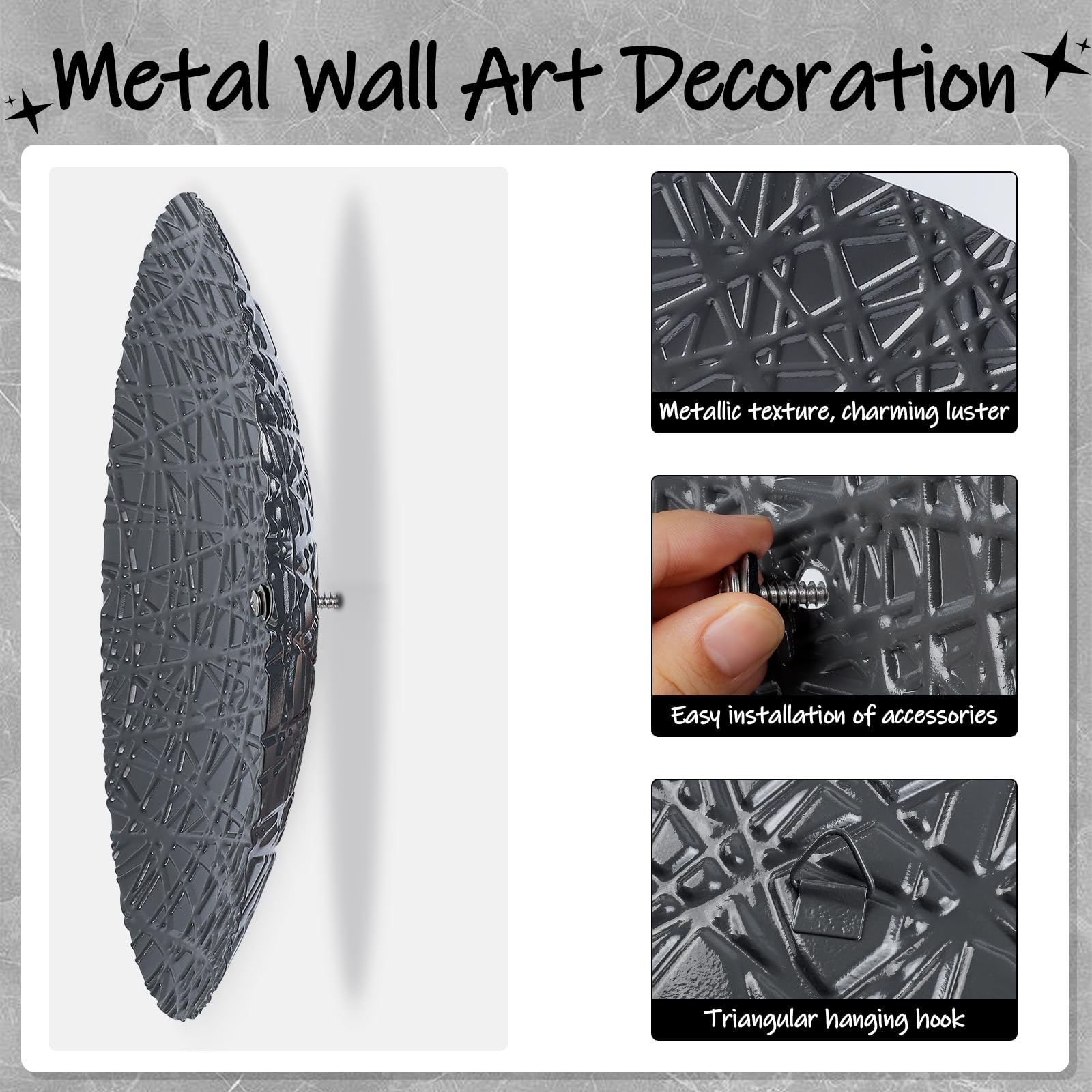 DETENE pared redonda metal Decoración,pared boho Metal redondo | 8 piezas con 4 tamaños, plateado y azul, esculturas colgantes modernas para salón, oficina, apartamento, baño