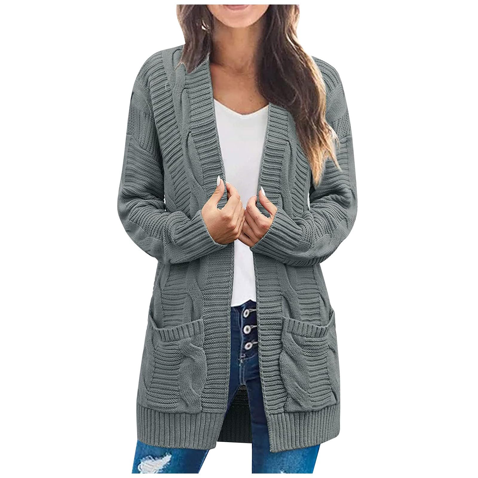 Womens Plus Size Long Cardigan Open Front Oversized Knit Coat Button Down Fall Casual Outwear with Pockets
