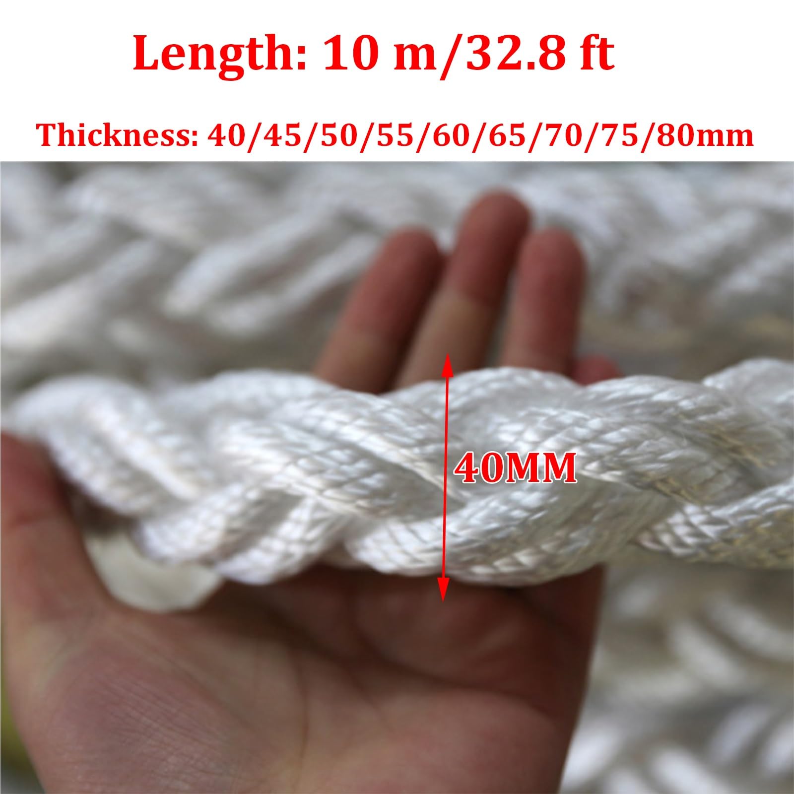 Bootsankerleine – Bruchlast 12/15/20/24/28/33/39/44/50 Tonnen – 10 m Nylon-Ankerseil für Schifffahrt, Anlegen, Verankern und Ladungssicherung, Geeignet für Schwerlastfrachter, Yachten(40mm 12T)