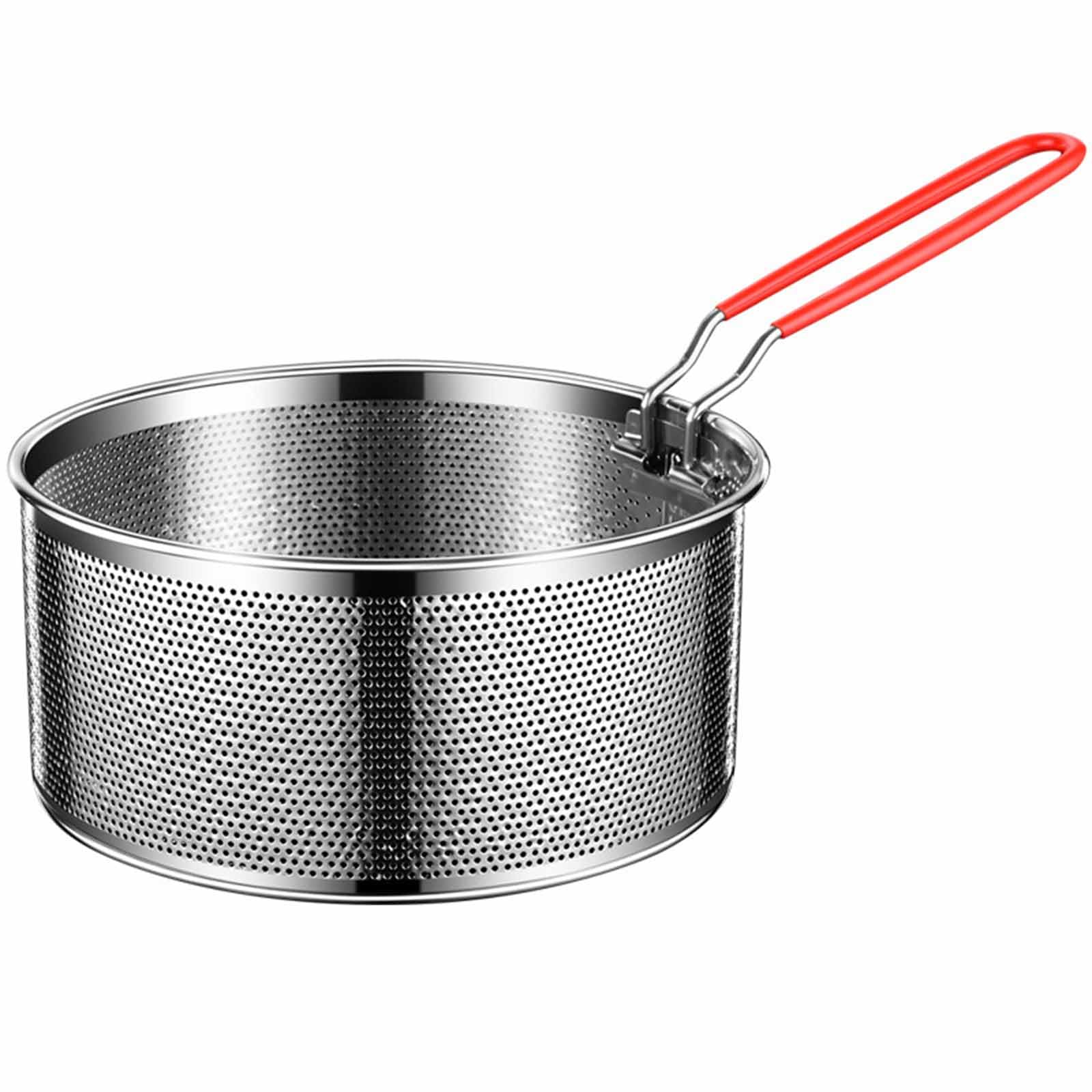 COPLKY Stainless Steels Fry Basket for Home Restaurant Use Round Fry Basket Silicone Handle Kitchen