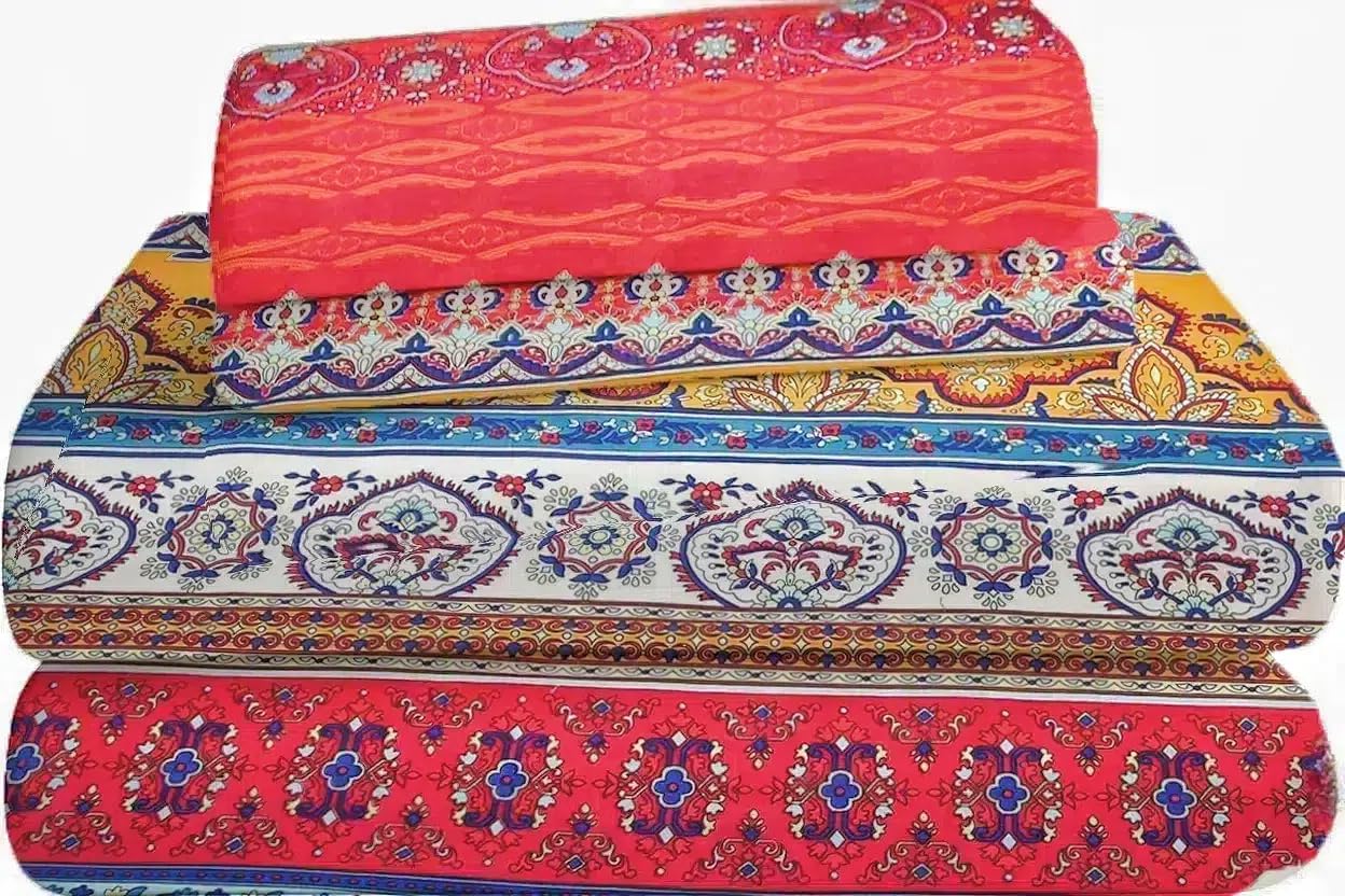 SDY 4PCS Boho Full Sheet Set Red Deep Pocket Full Size Fitted Sheets Set Hotel Quality Sheets Luxury