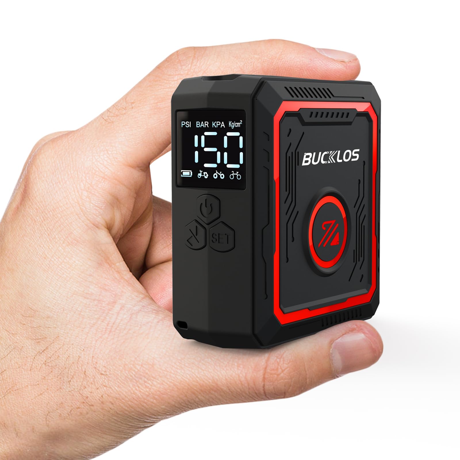 BUCKLOS Mini Bike Pump Electric Portable Max 150PSI with Digital Pressure Gauge, Tiny Bicycle Tire Pump Auto Stop, Rechargeable Air Pumps, Presta and