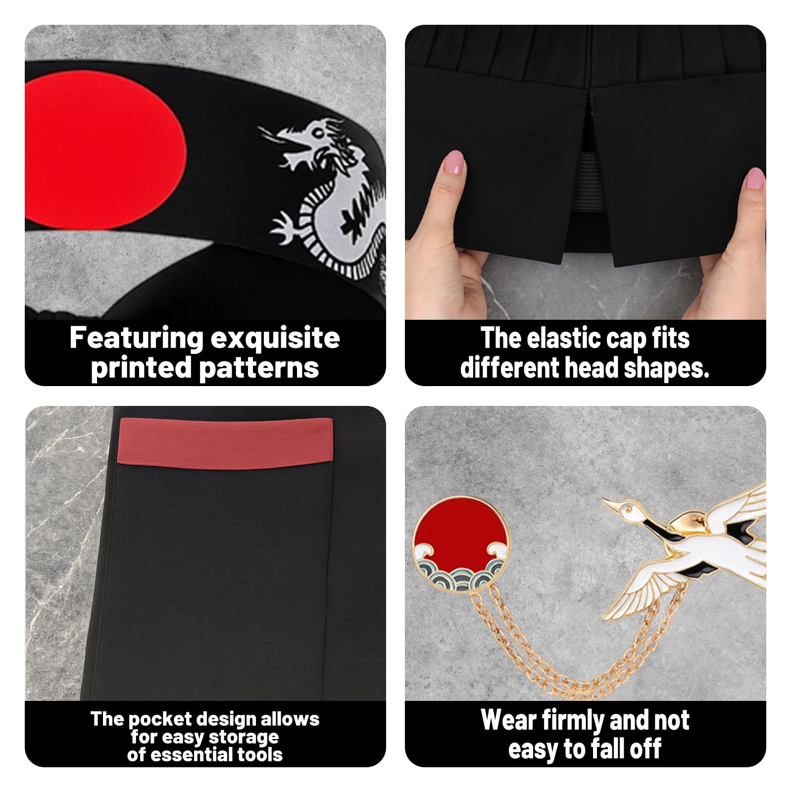 WNXBFO 5Pcs Chef Costume, Japanese Chef Outfit with Hat, Chef Hat, Headband, Tie, Apron and Brooch, Ideal for Cooking Cosplay - Image 3