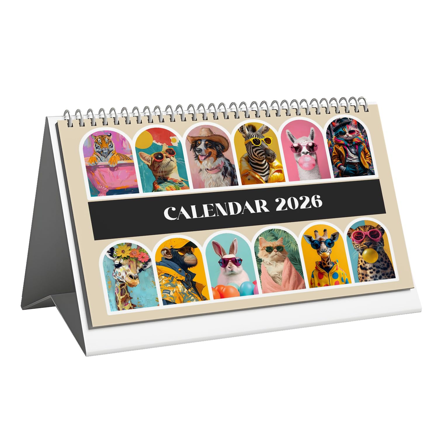 PAPER PLANE DESIGN 2026 Table Calendar – 9x6 Inch Desk Calendar | Spiral Stand for Home, Office & Study Table Décor (Funky Animal)-image-7