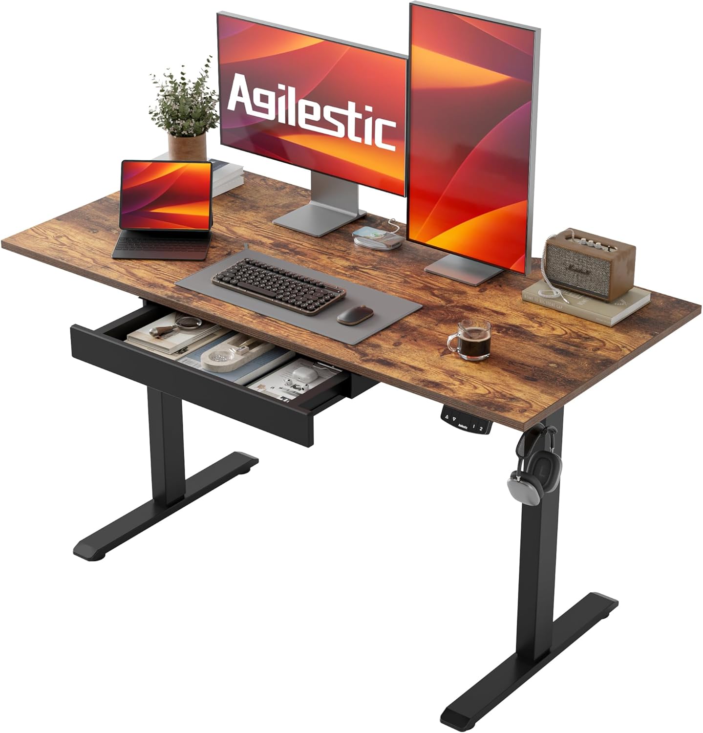 Agilestic Electric Standing Desk - Large 63 x 24 Inches, Height Adjustable Sit Stand Desk for Work Home, Dark Walnut Agilestic Electric Standing Desk - Large 63 x 24 Inches, Height Adjustable Sit Stand Desk for Work Home, Dark Walnut
