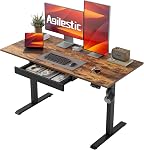 Agilestic 48 x 24 Inches Electric Standing Desk with 2 Storage Drawers, Adjustable Height Sit and Stand Computer Table with Splice Board, Black