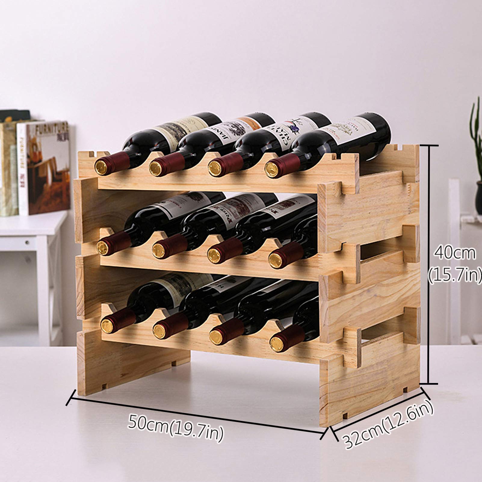 Countertop Wine Rack IWNTWY 3-Tier Stackable Wood Wine Rack - Holds 12 ...