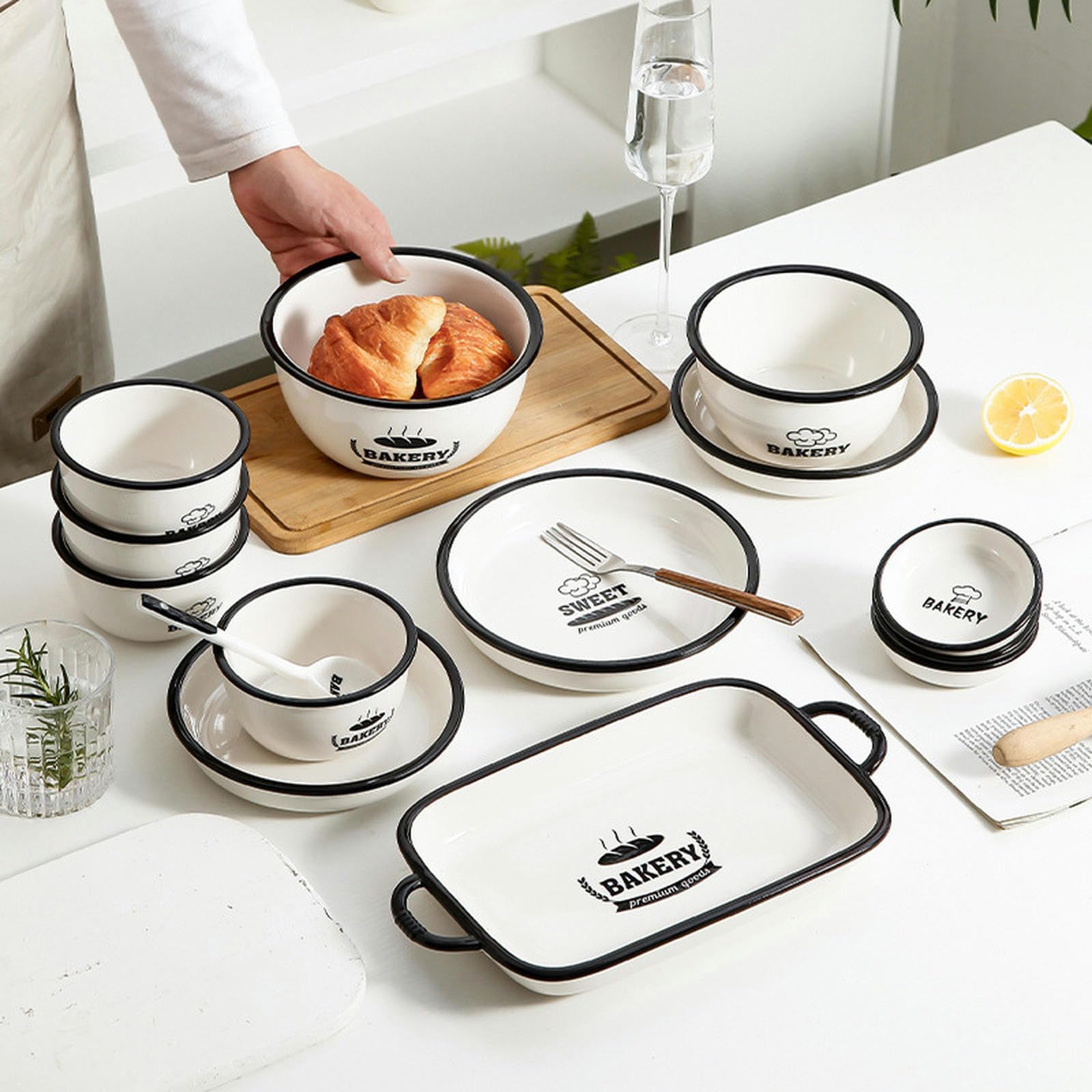 Spersonalizowany i prosty zestaw ceramicznych zastawy stołowej, miska z podwójnymi uszami do domowej restauracji i hotelu - taca 18 cm - 4 opakowania