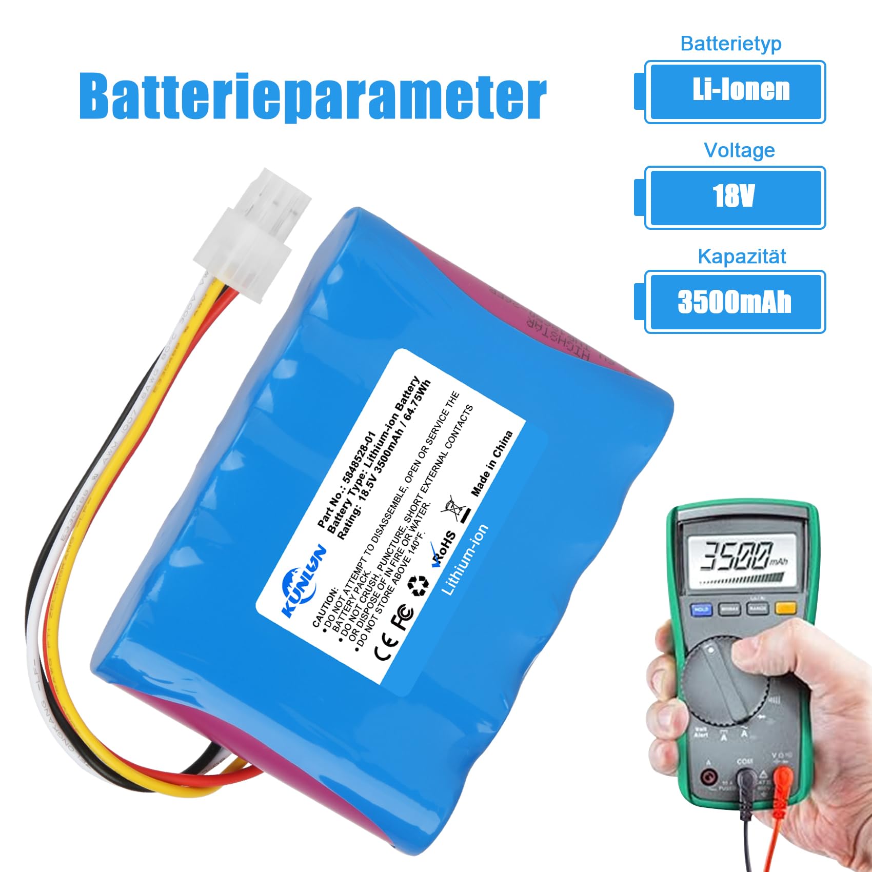 KUNLUN 18.5V 3500mAh Batería Li-Ion para Husqvarna Automower 310,315,315X,584 85 28-02, para Gardena Sileno R100Li,R130Li,R160Li, 5848228-01,5848228-02,5848528-01,5895862-01