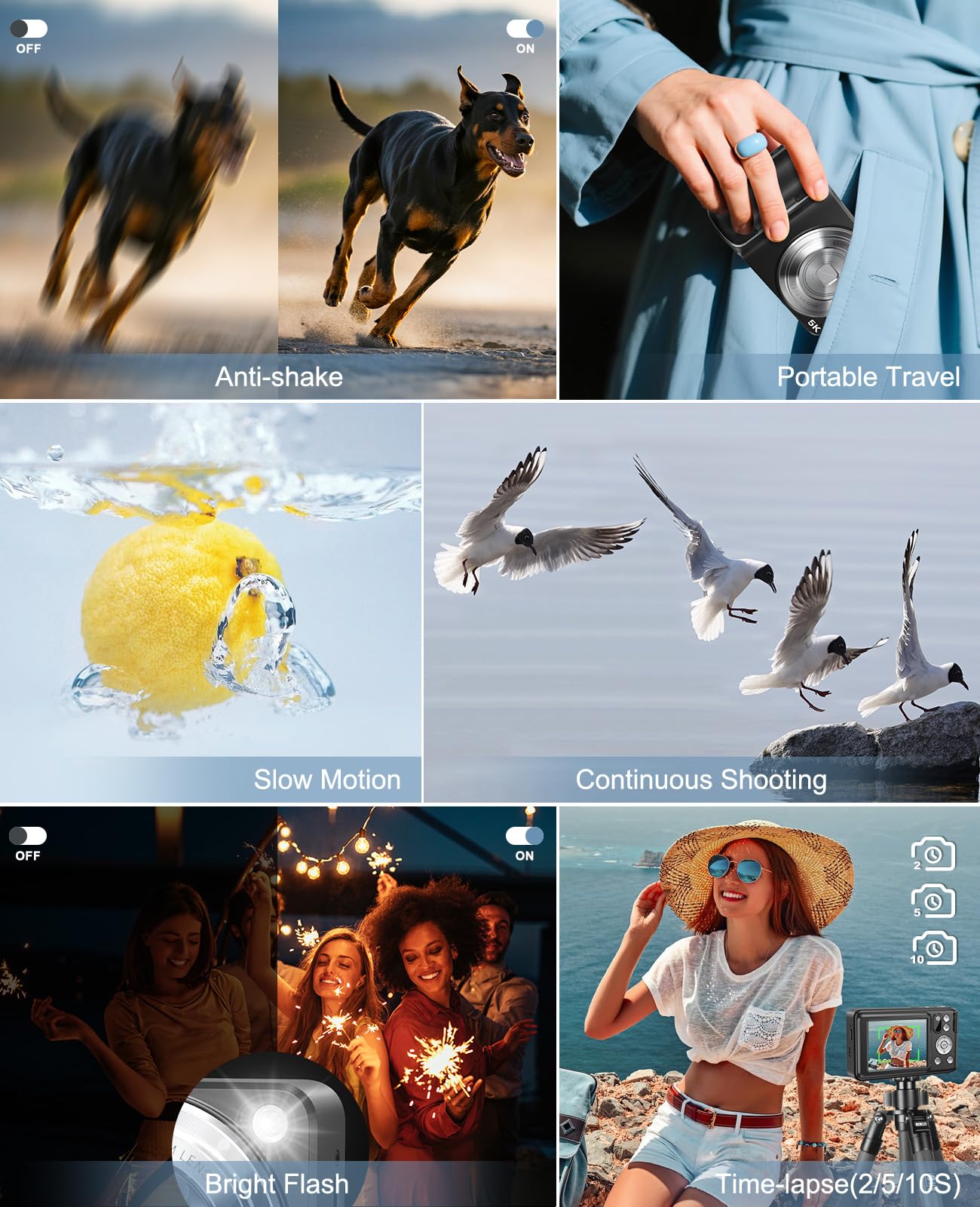 5K Digital Camera for Photography, 64MP Touchscreen WiFi Camera with Autofocus 6X Optical & 16X Digital Zoom, Dual-Lens Vlogging Camera for YouTube Video Anti-Shake, Travel Compact Camera with Flash