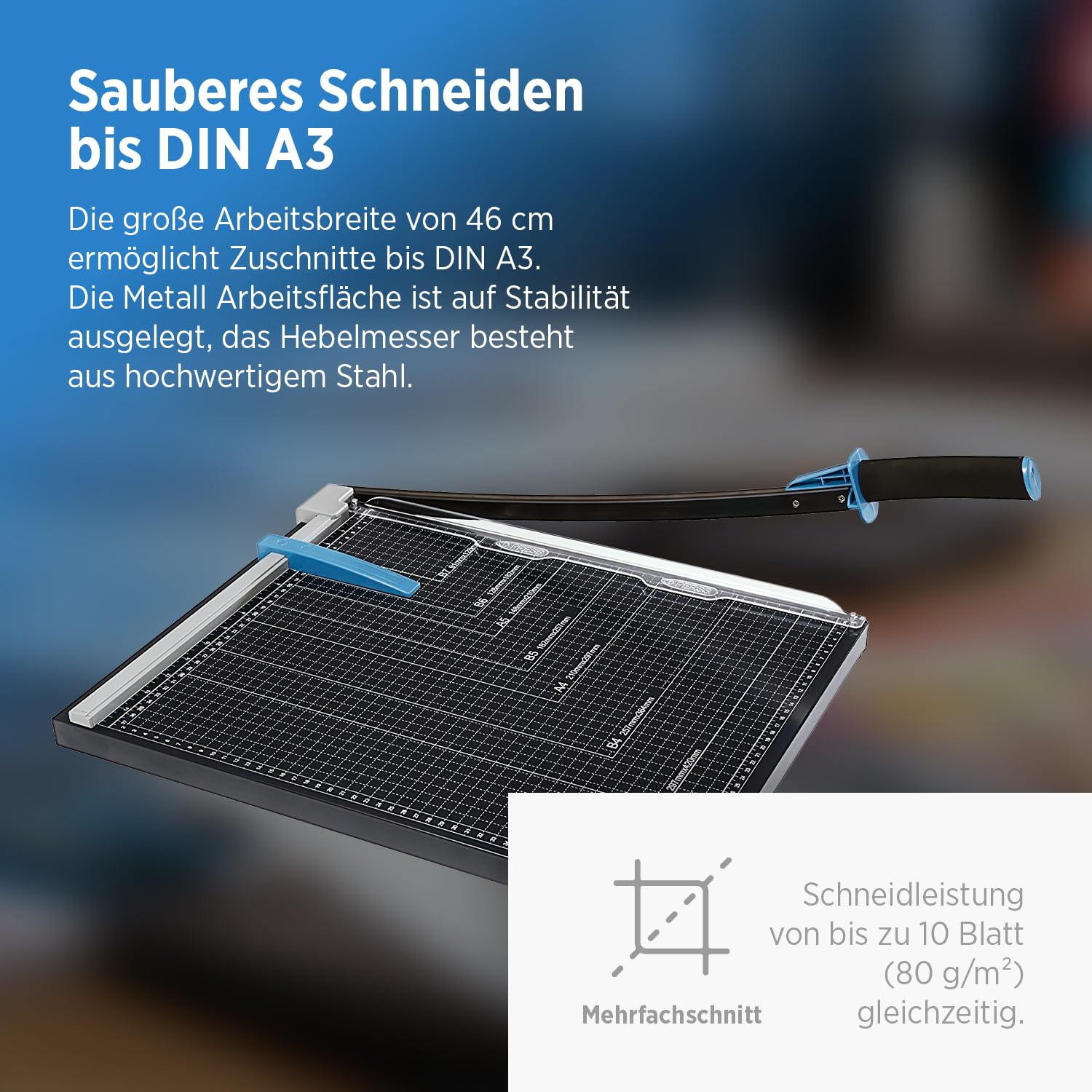 GENIE GM A3 Hebelschneider Papierschneider A3 | Schneidemaschine Papier mit 46 cm Schnittlänge | Paper Cutter für Papier, Fotos & Karton | Papierschneidemaschine mit Metallbasis & Anpressschiene