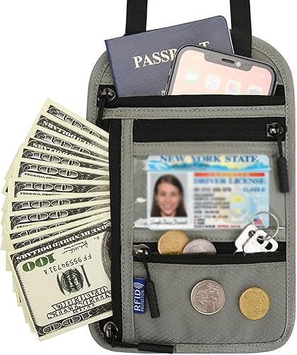 Xuptor パスポートケース RFID スキミング防止 セキュリティポーチ 大容量 海外旅行 便利グッズ 首掛け ストラップ調節可 ライトグレー